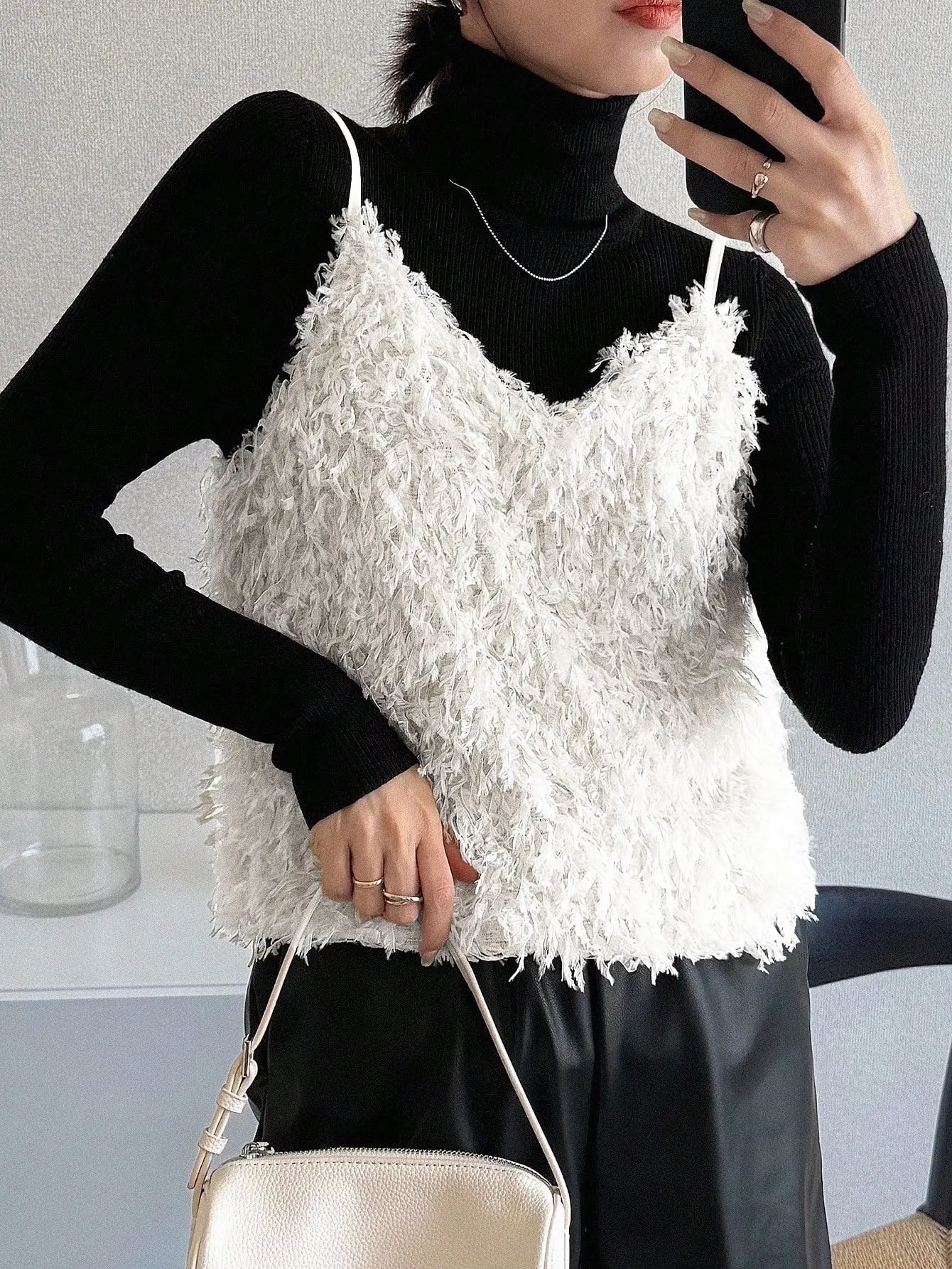 Women’s White Fuzzy Cropped Tie-Back Camisole gallery view