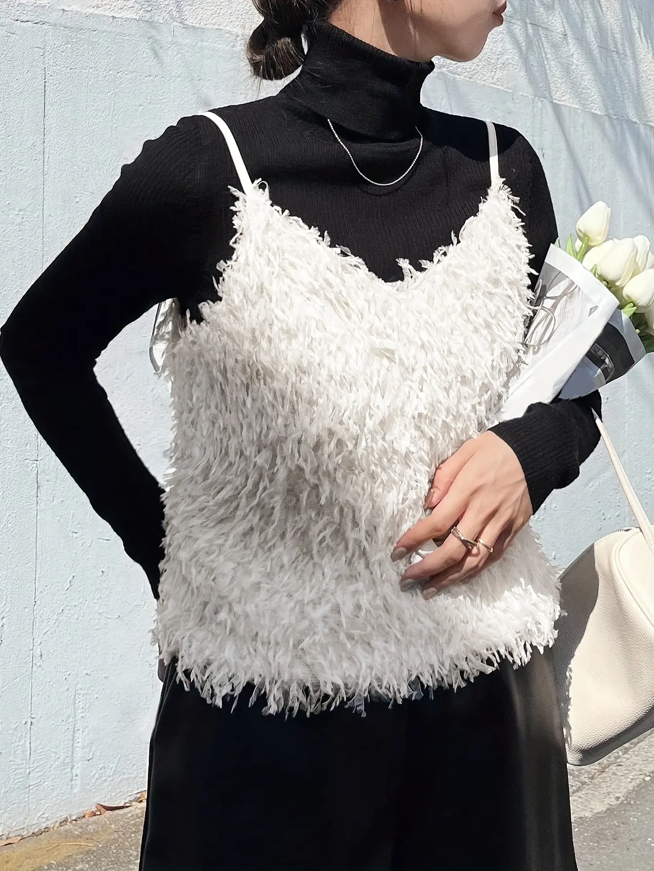 Women’s White Fuzzy Cropped Tie-Back Camisole gallery view