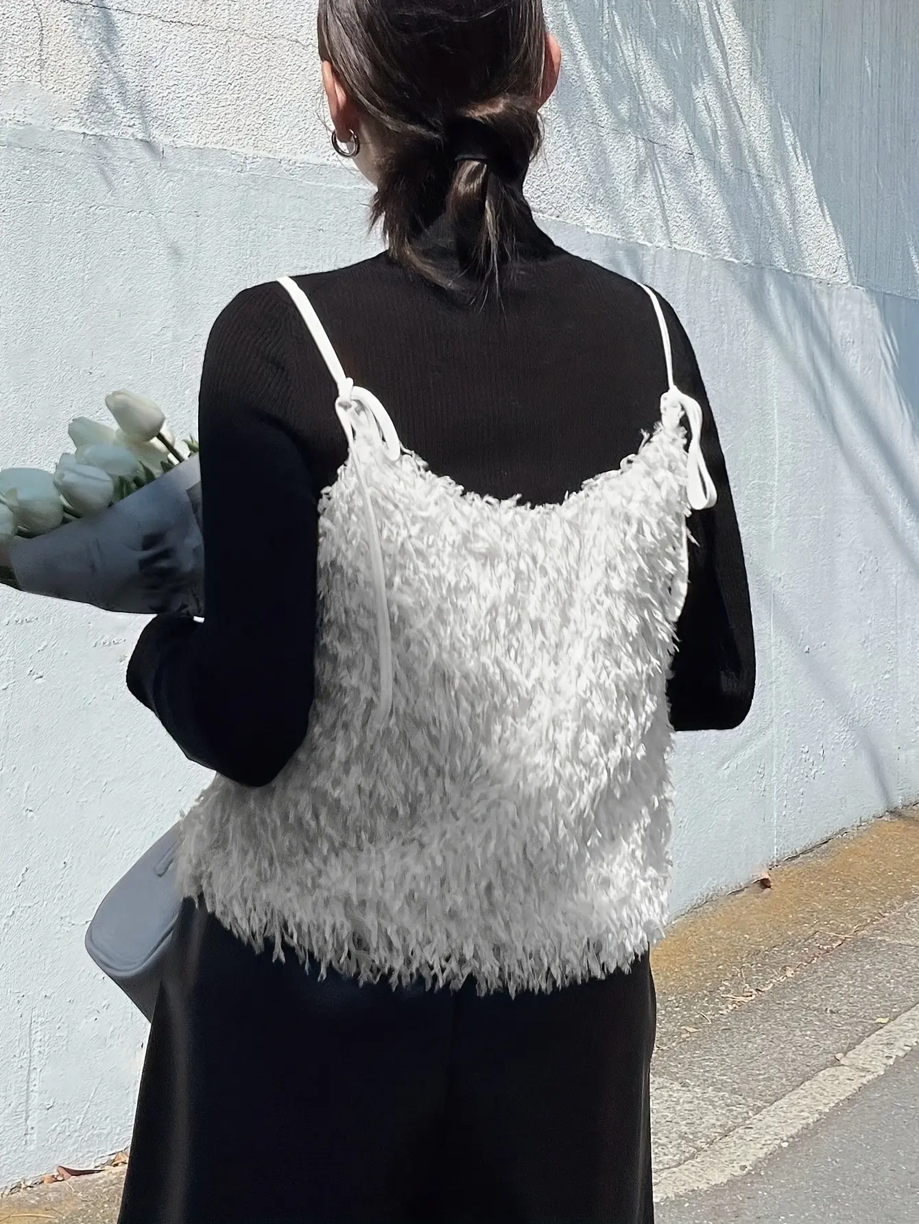 Women’s White Fuzzy Cropped Tie-Back Camisole gallery view