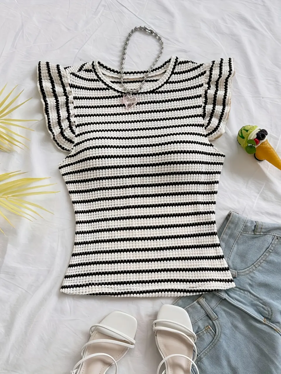 Women's Striped Ruffle-Sleeve Casual Top