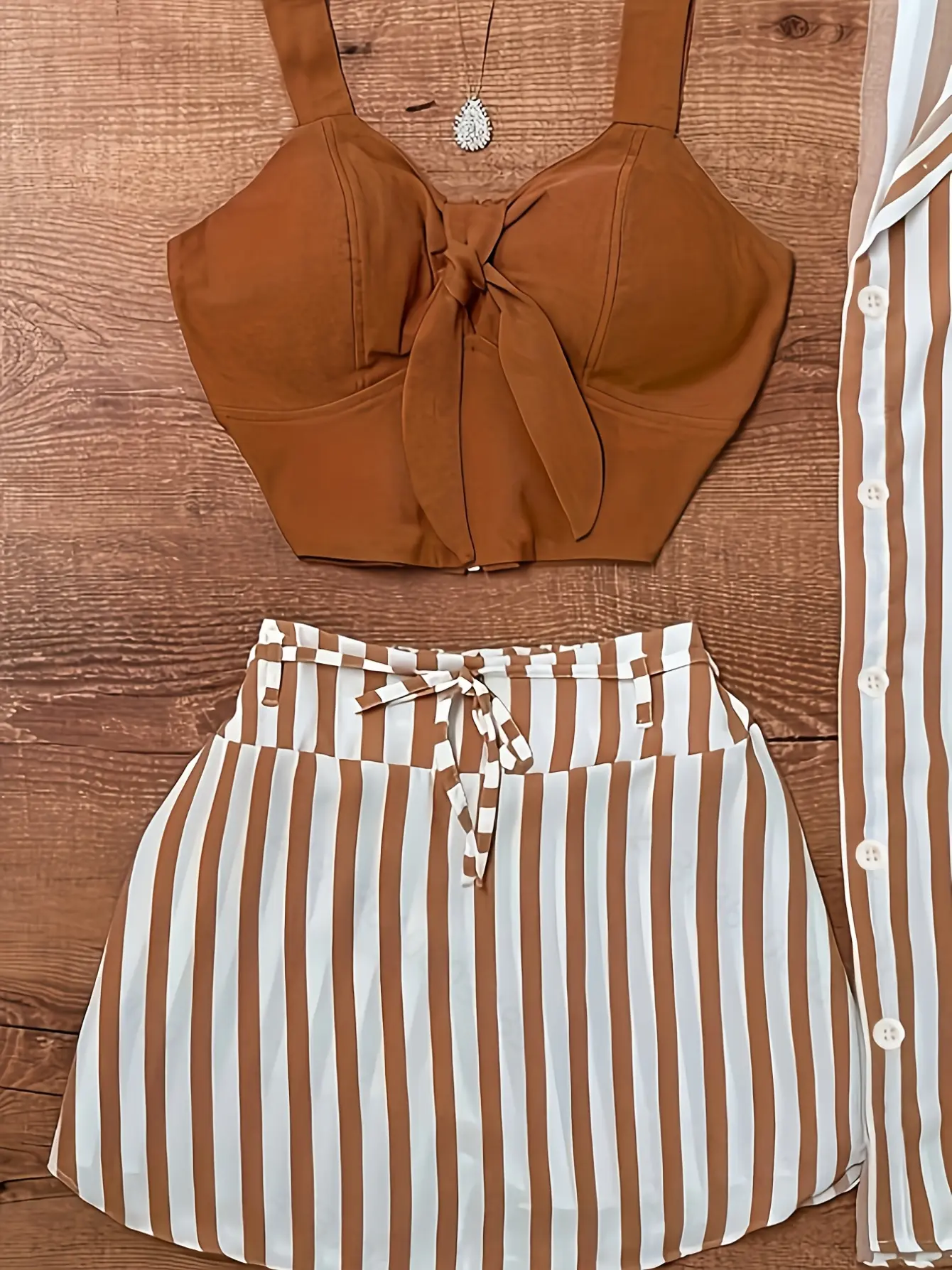 Women’s Striped Shirt, Tank and Mini Skirt Three-Piece Set gallery view