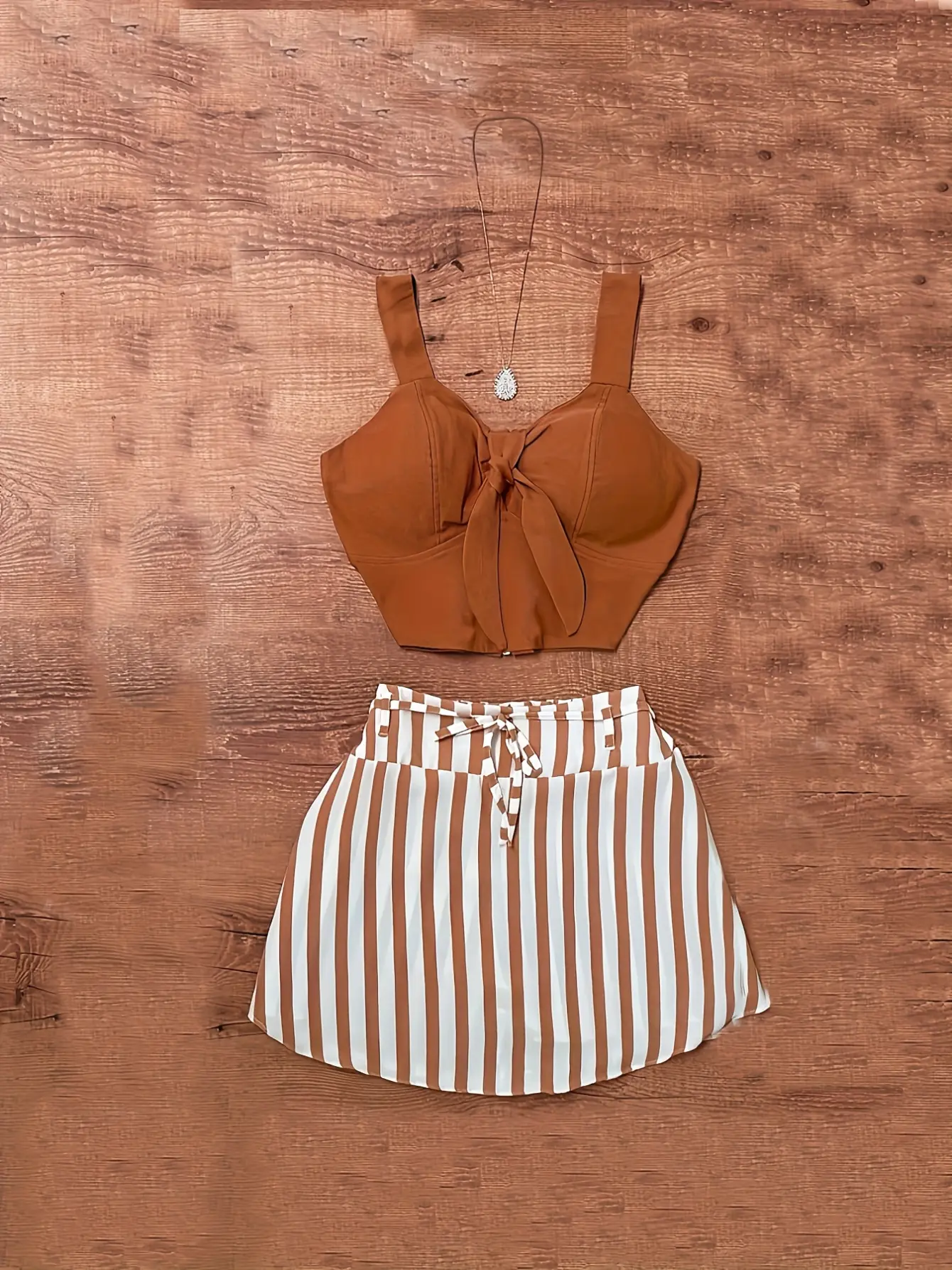 Women’s Striped Shirt, Tank and Mini Skirt Three-Piece Set gallery view