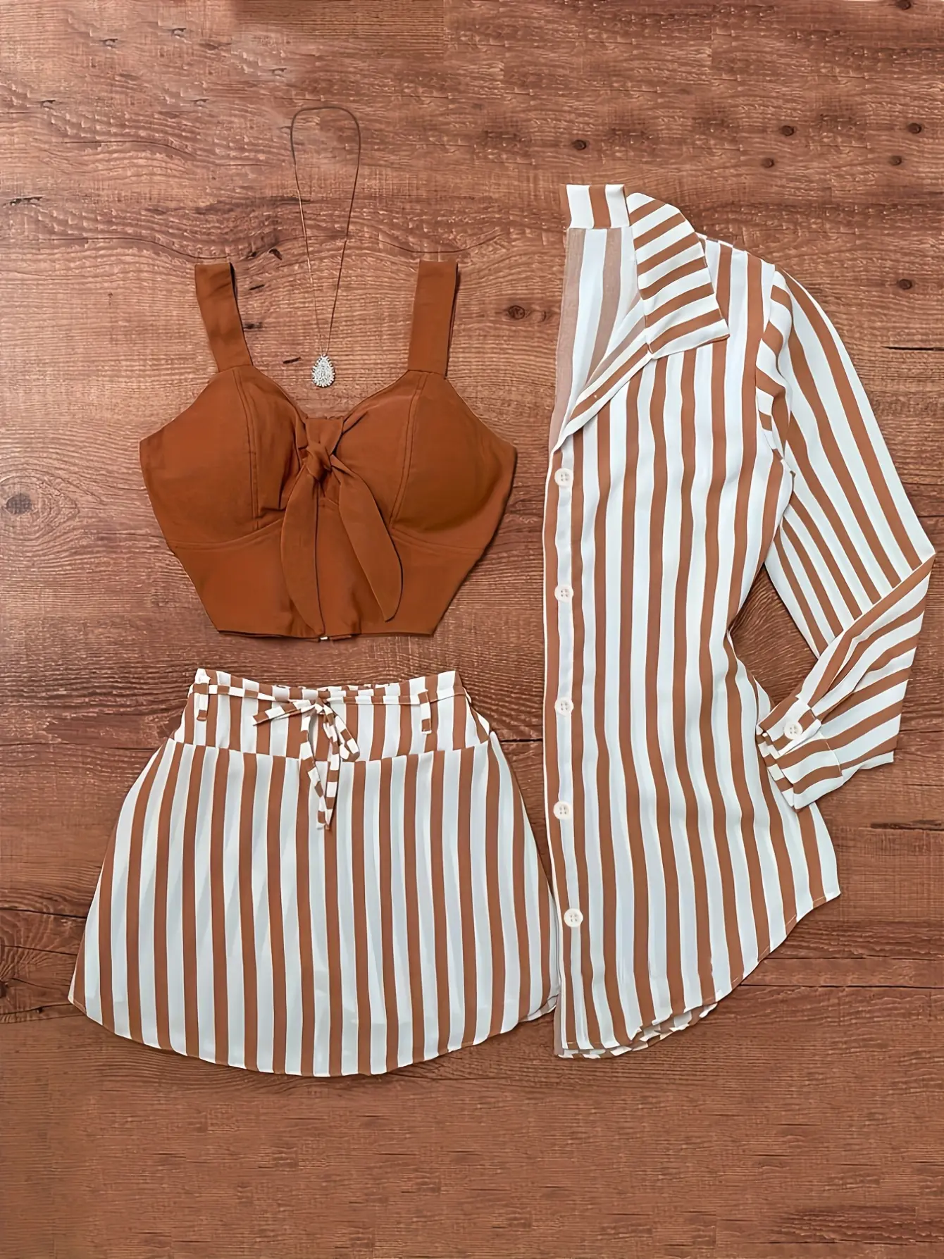 Women's Striped Shirt, Tank and Mini Skirt Three-Piece Set