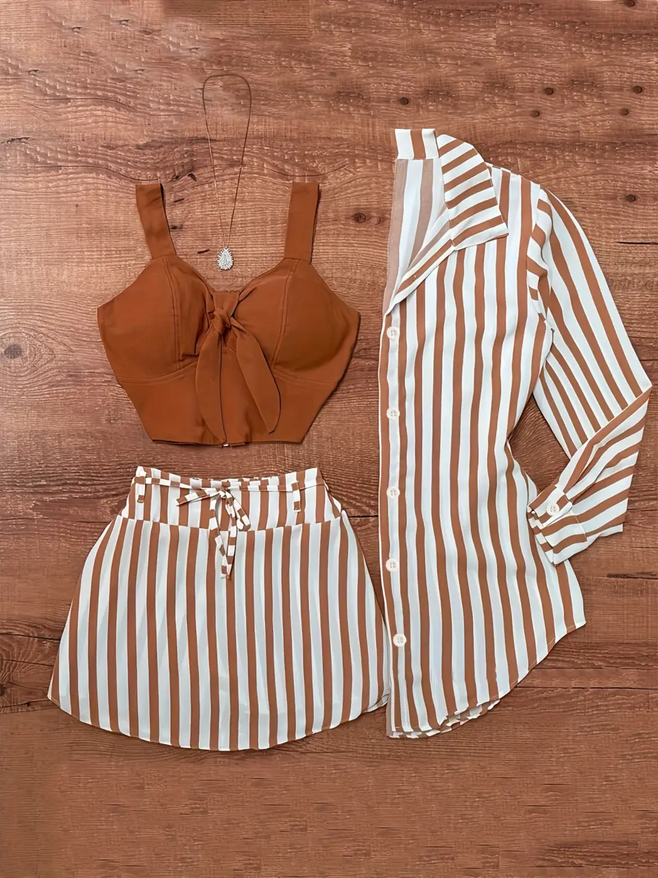 Women's Striped Shirt, Tank and Mini Skirt Three-Piece Set