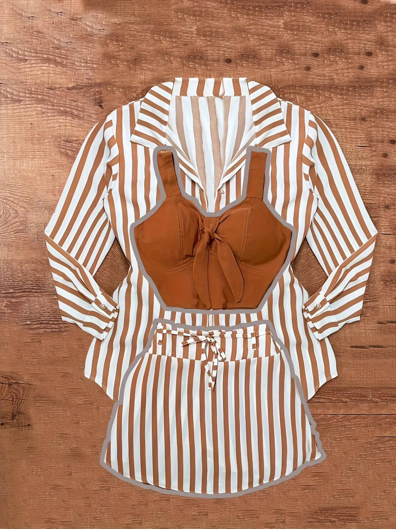 Women’s Striped Shirt, Tank and Mini Skirt Three-Piece Set gallery view