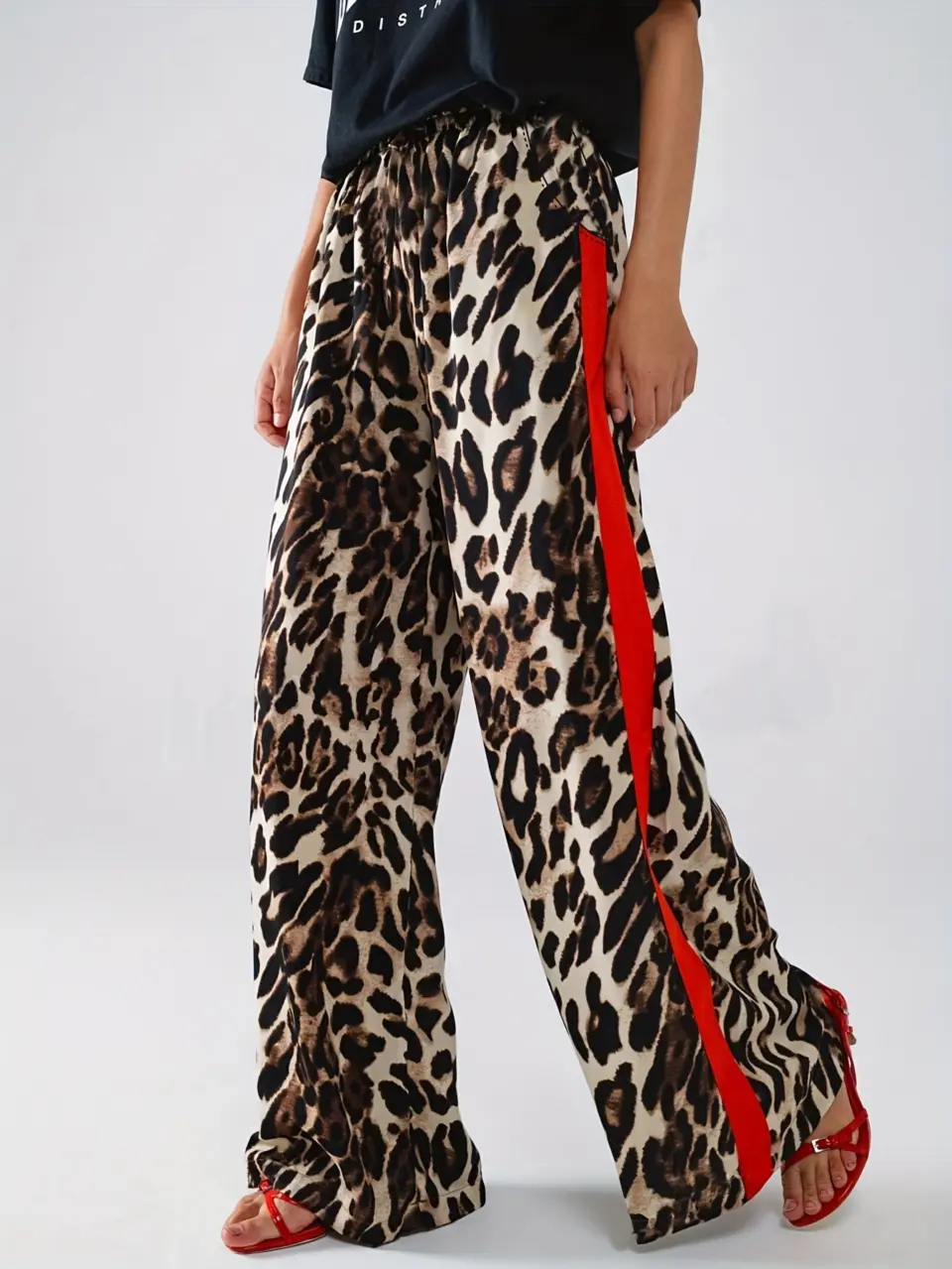 Women's Leopard Print Wide-Leg Stretch Pants