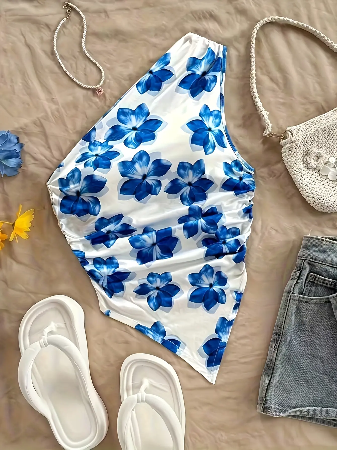 Women’s Three-Pack Floral One-Shoulder Asymmetric Tops gallery view