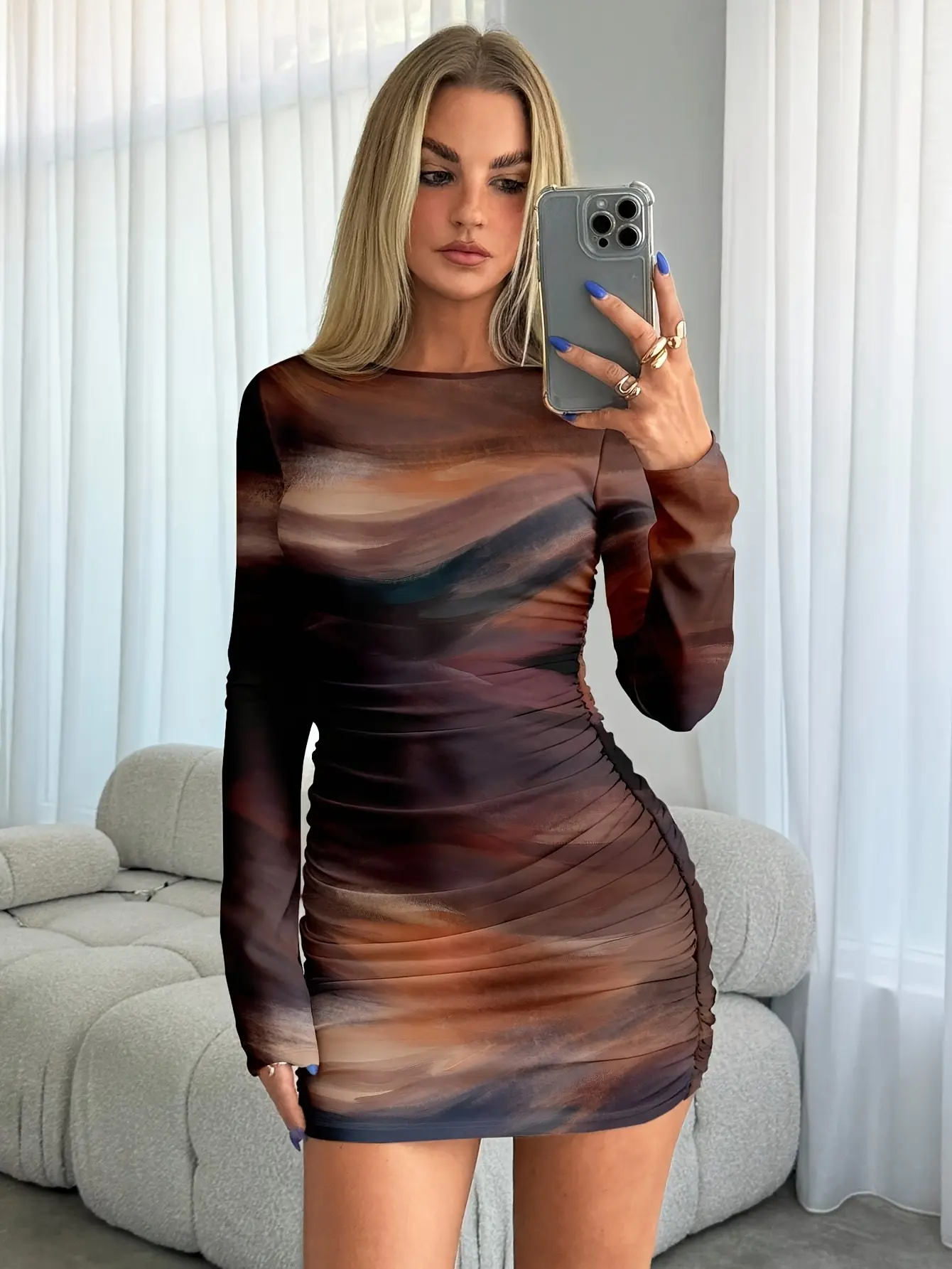 Women’s Tie-Dye Lace Mesh Bodycon Mini Dress gallery view