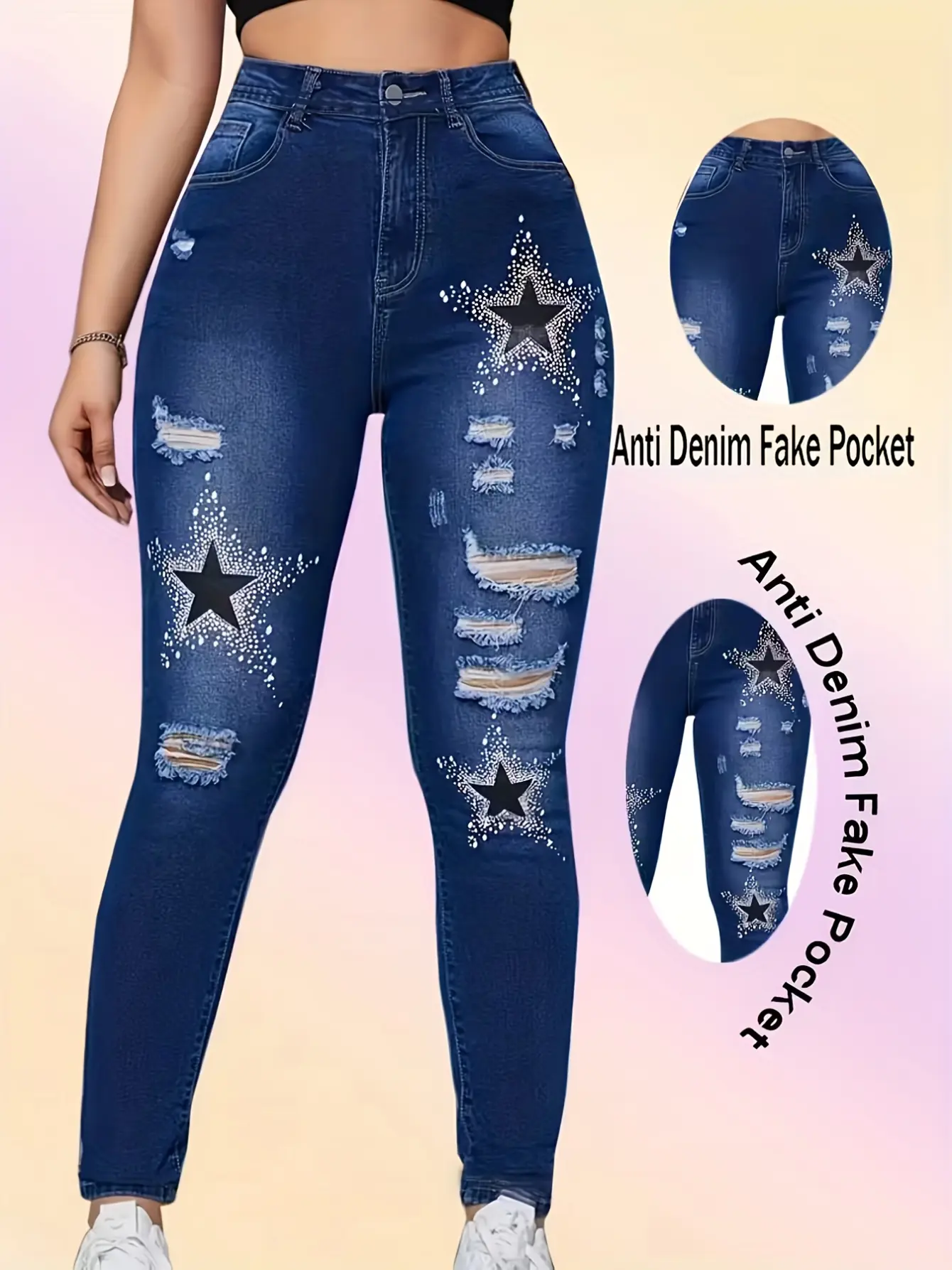 Women’s Rhinestone-Look Faux Denim Shaping Leggings gallery view