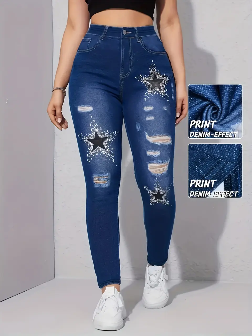 Women's Rhinestone-Look Faux Denim Shaping Leggings