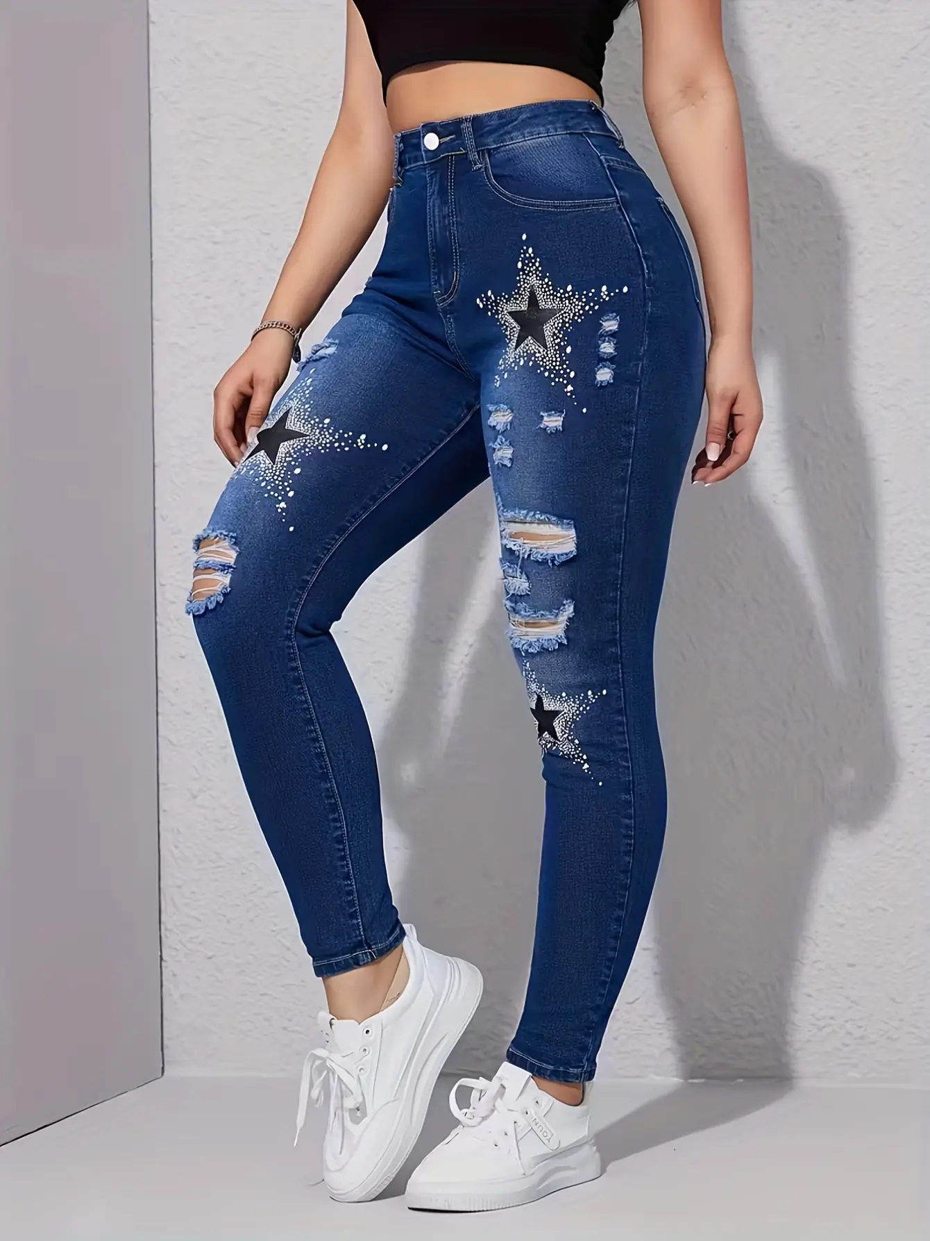 Women’s Rhinestone-Look Faux Denim Shaping Leggings gallery view
