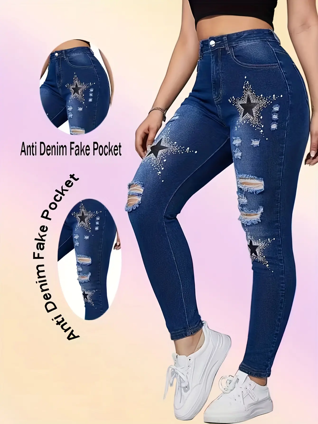 Women’s Rhinestone-Look Faux Denim Shaping Leggings gallery view