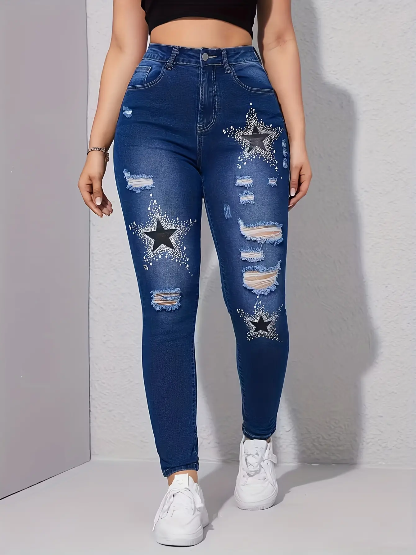 Women’s Rhinestone-Look Faux Denim Shaping Leggings gallery view