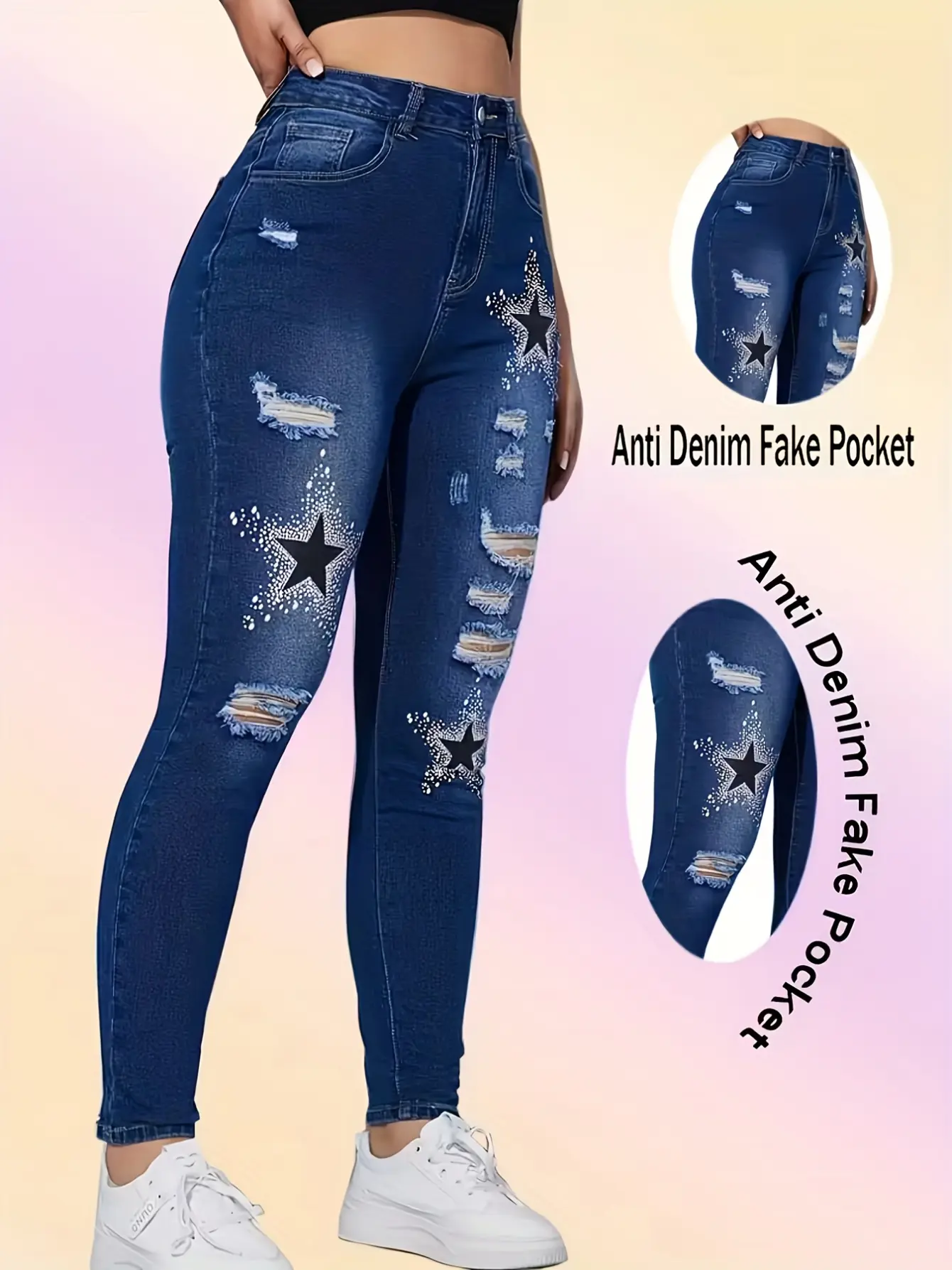 Women’s Rhinestone-Look Faux Denim Shaping Leggings gallery view