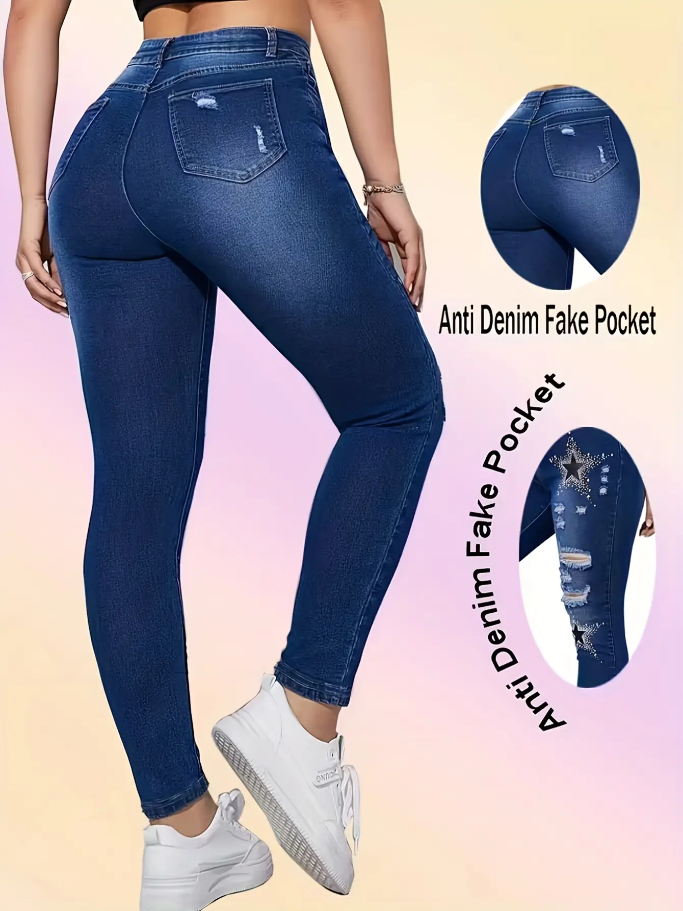 Women’s Rhinestone-Look Faux Denim Shaping Leggings gallery view