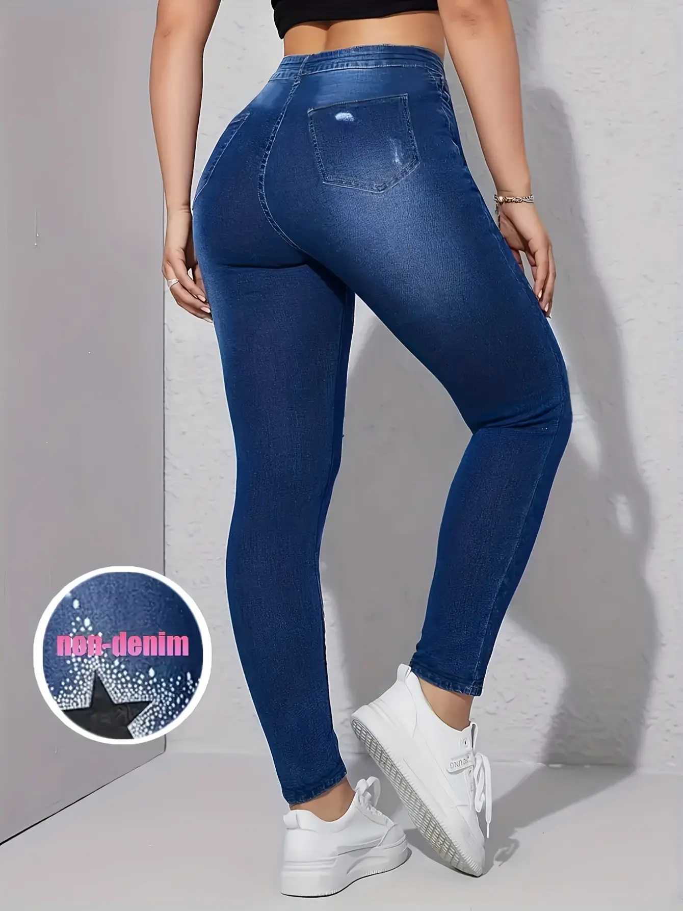 Women’s Rhinestone-Look Faux Denim Shaping Leggings gallery view