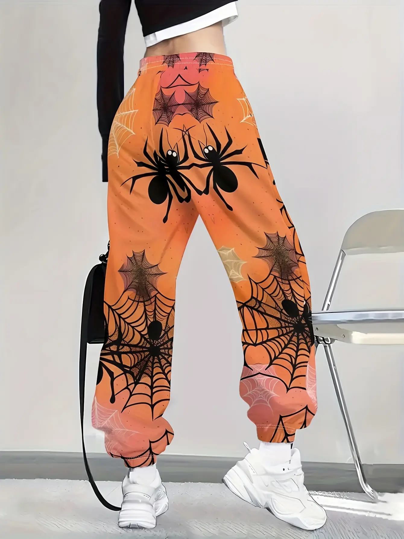 Women’s Halloween Spiderweb Print Drawstring Joggers gallery view