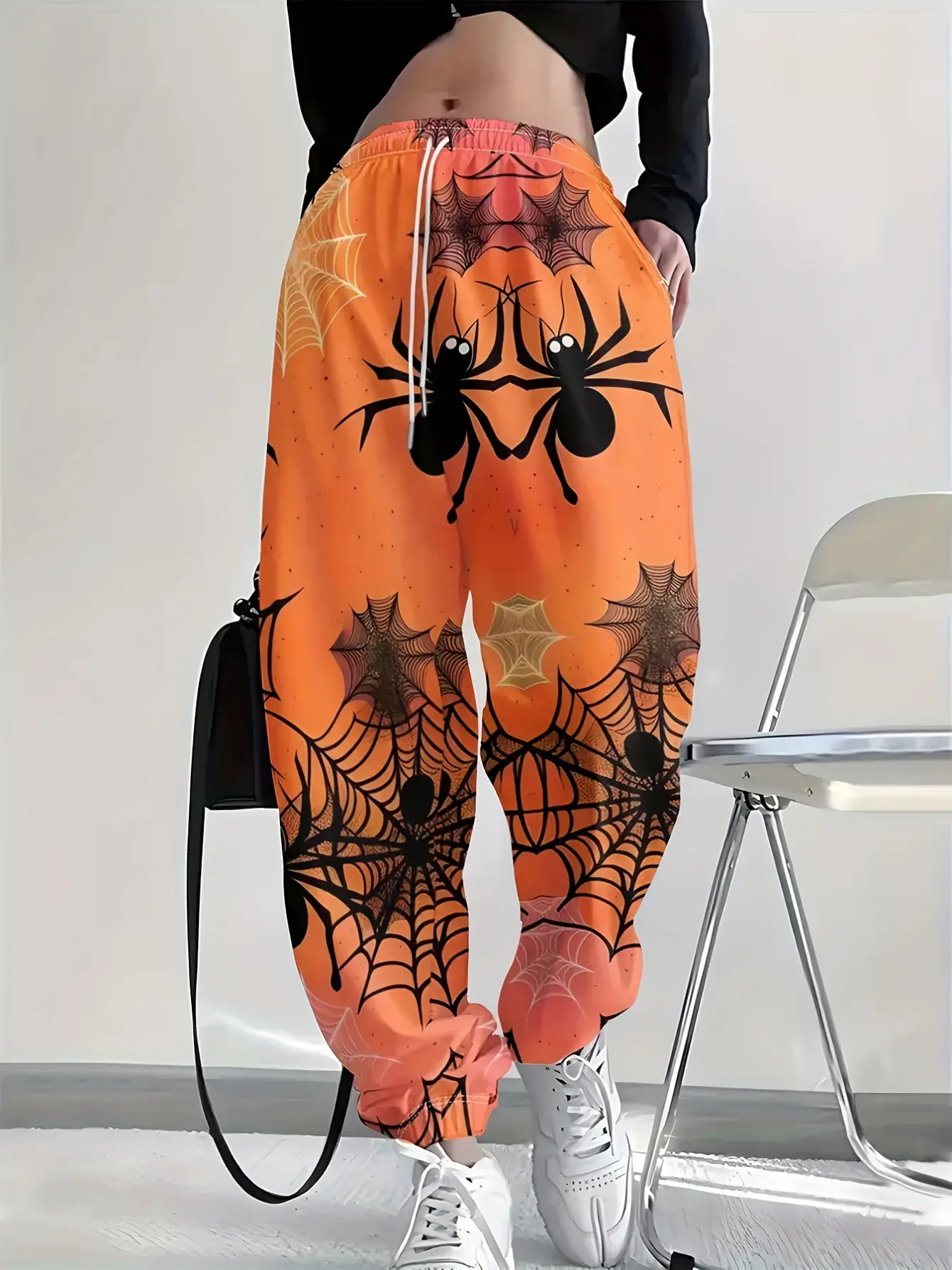 Women's Halloween Spiderweb Print Drawstring Joggers