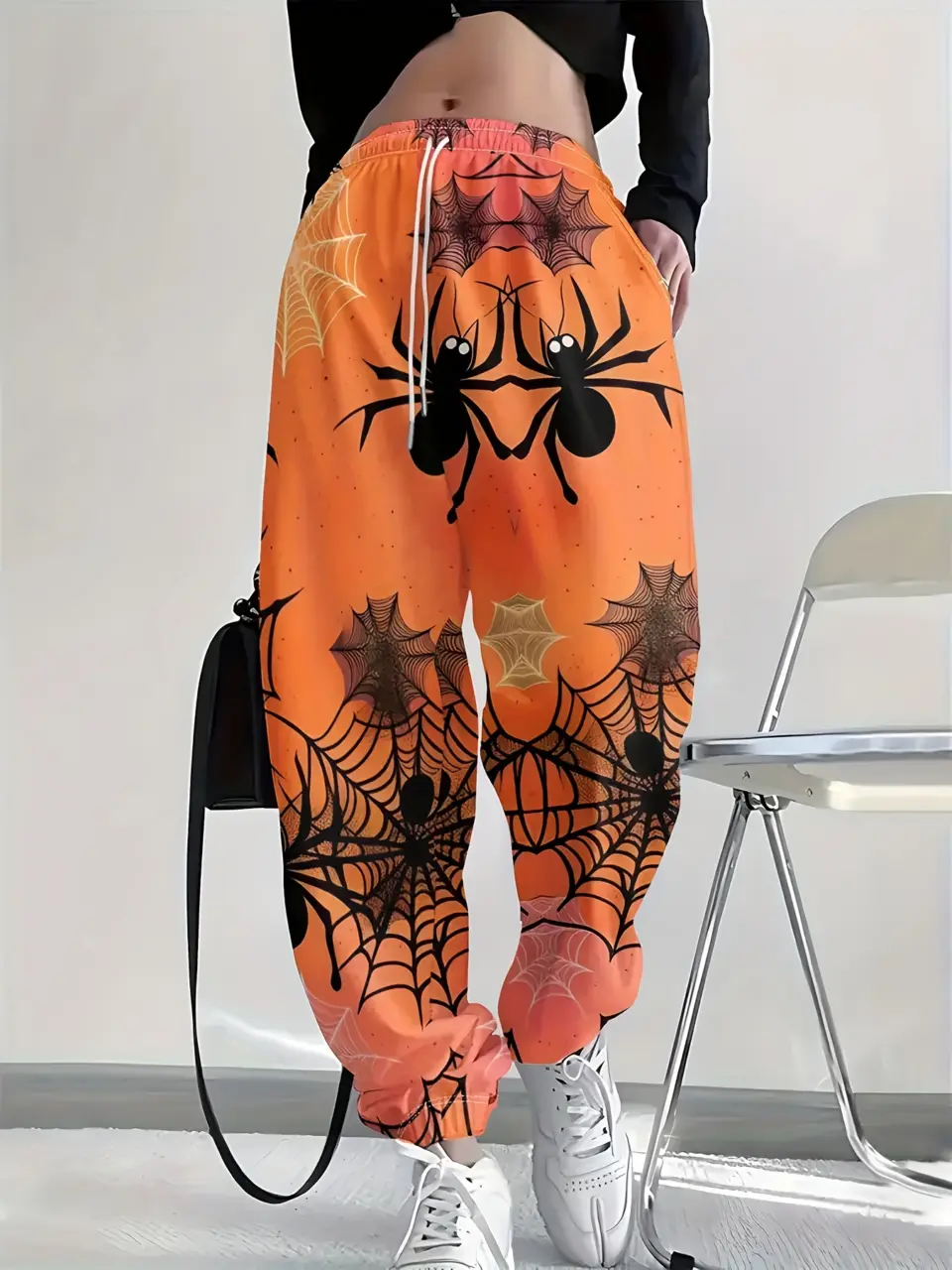 Women's Halloween Spiderweb Print Drawstring Joggers