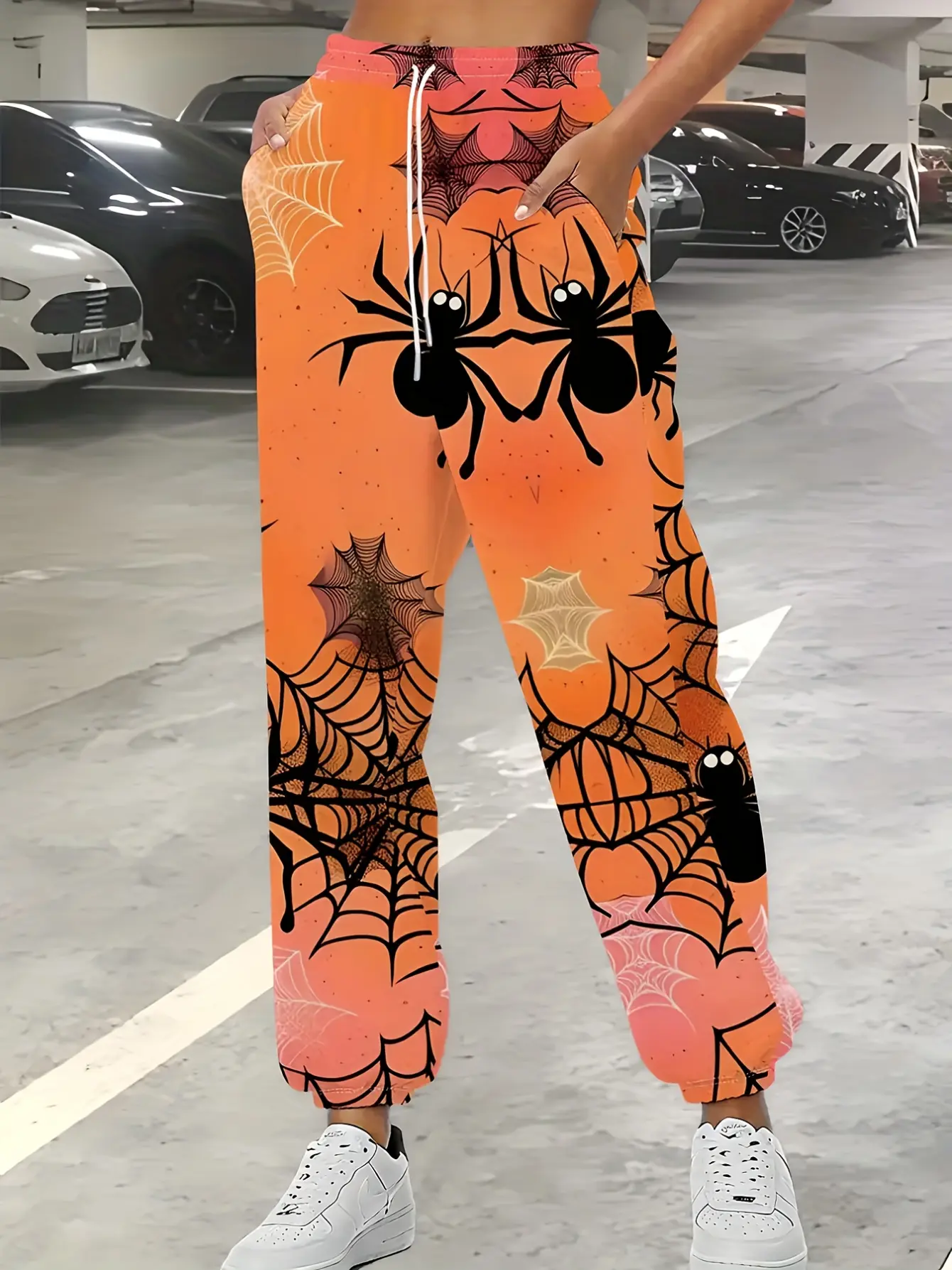 Women’s Halloween Spiderweb Print Drawstring Joggers gallery view