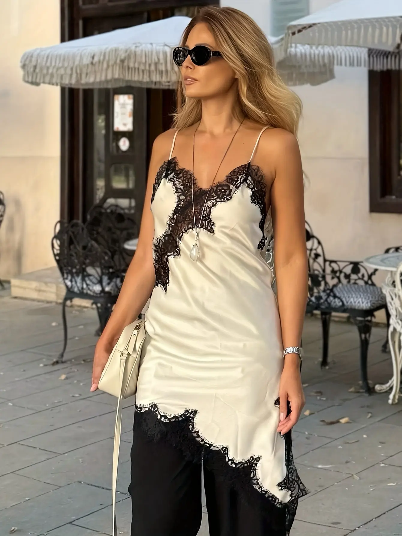 Women's Ivory Asymmetric Lace Ruffle Mini Dress