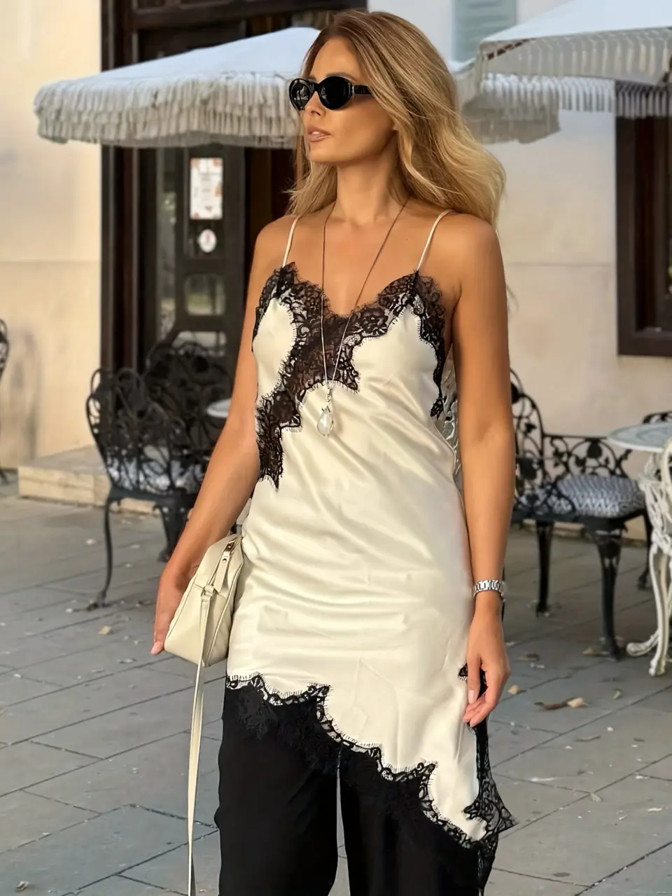 Women's Ivory Asymmetric Lace Ruffle Mini Dress
