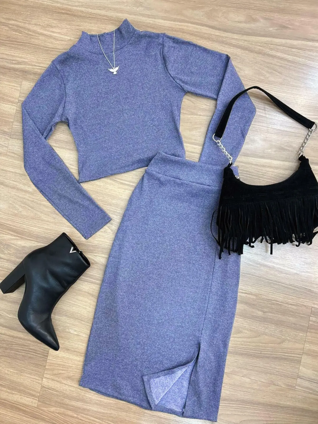 Women’s Mock-Neck Crop Top and Slit Bodycon Skirt Set gallery view