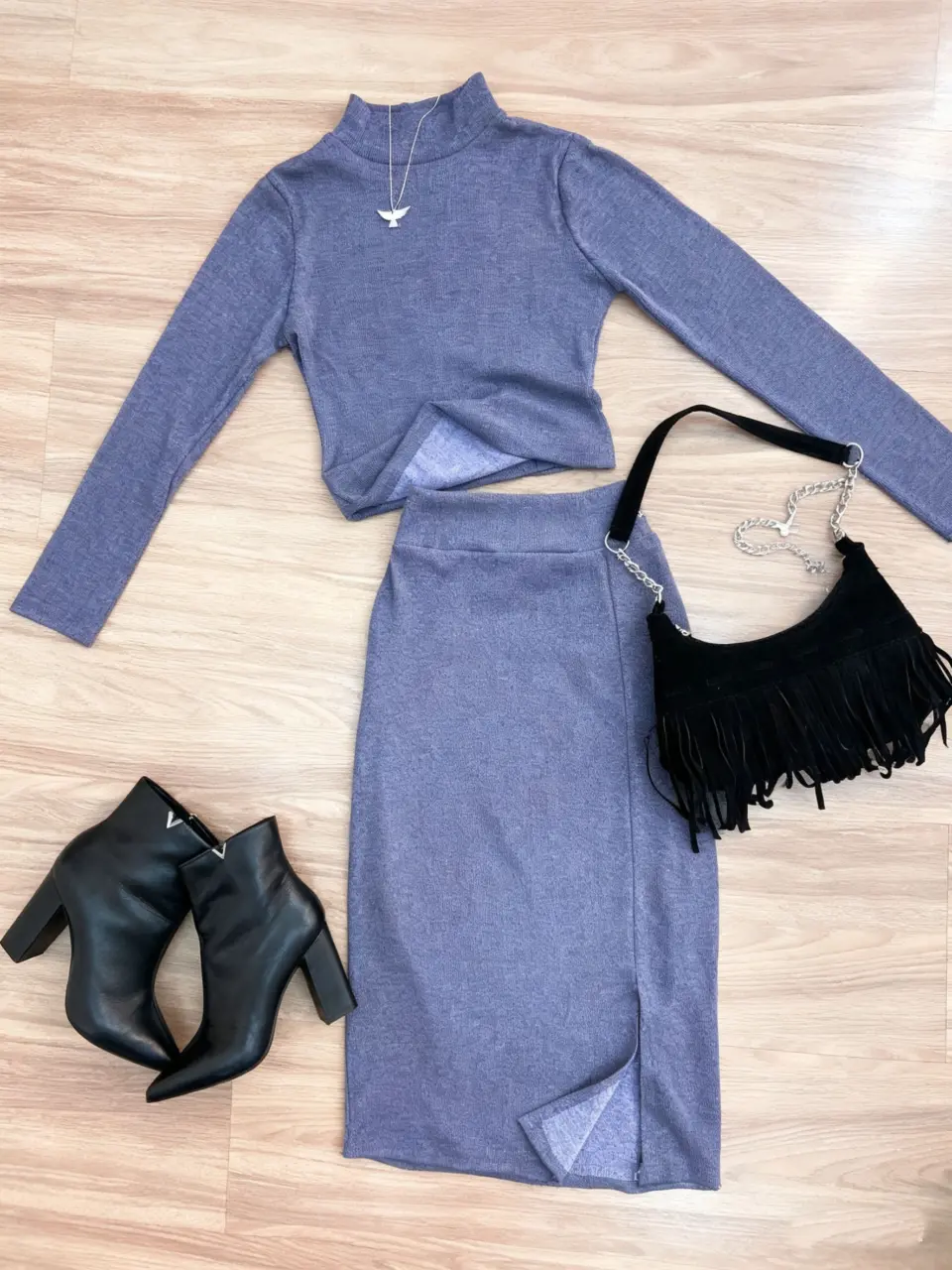 Women's Mock-Neck Crop Top and Slit Bodycon Skirt Set