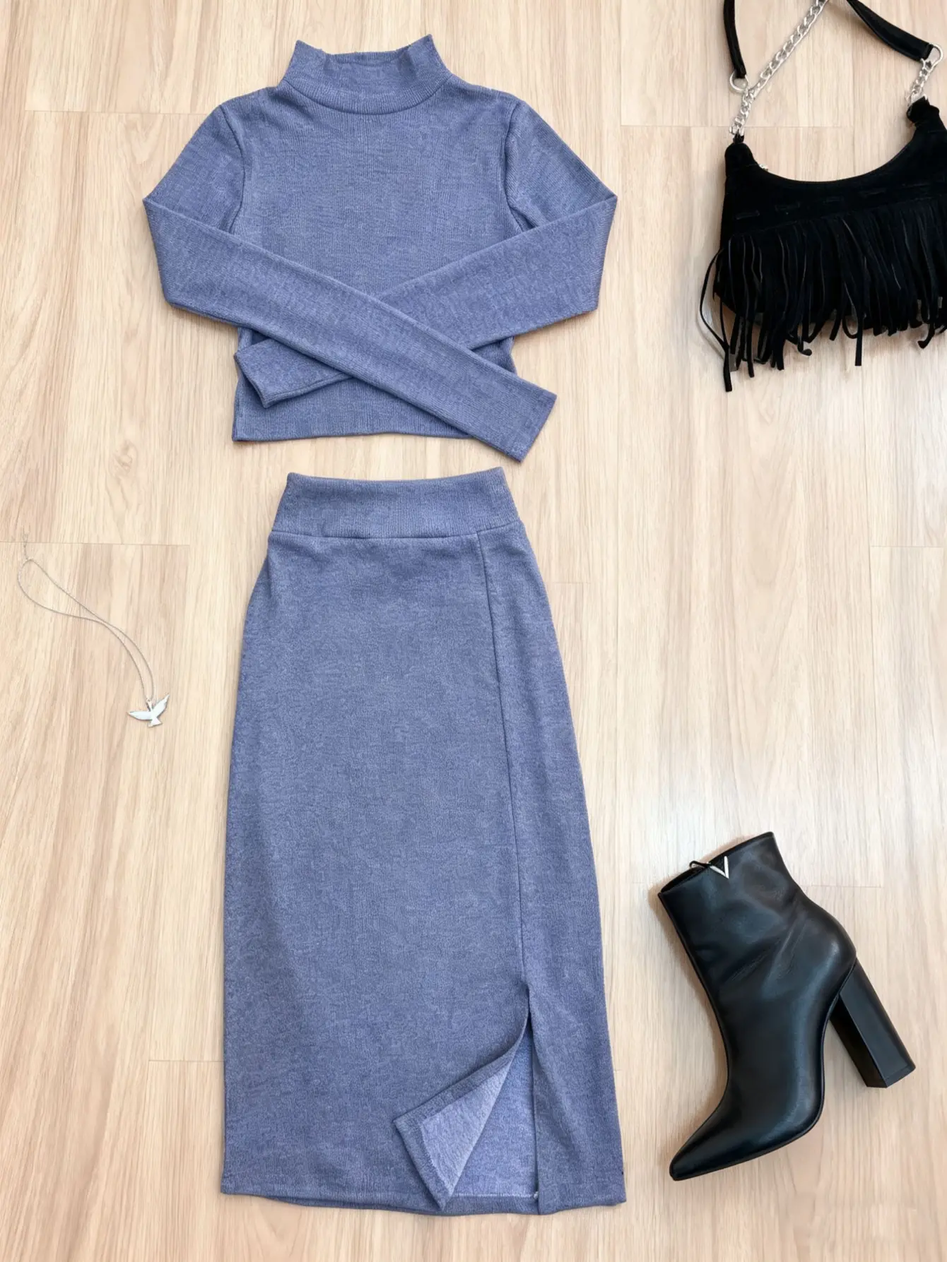 Women’s Mock-Neck Crop Top and Slit Bodycon Skirt Set gallery view