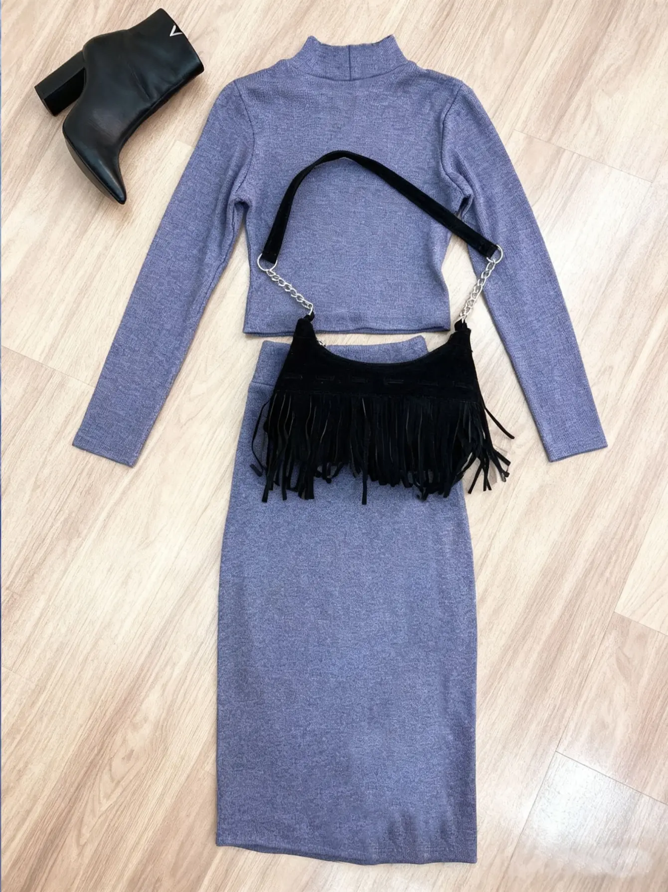 Women’s Mock-Neck Crop Top and Slit Bodycon Skirt Set gallery view