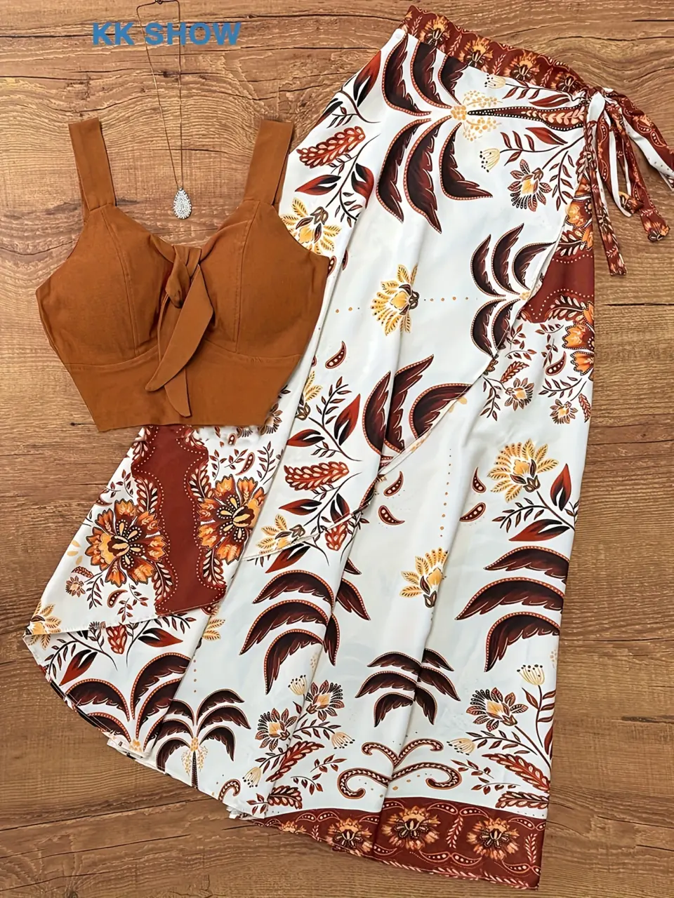 Women's Vintage Floral Camisole and A-Line Skirt Set