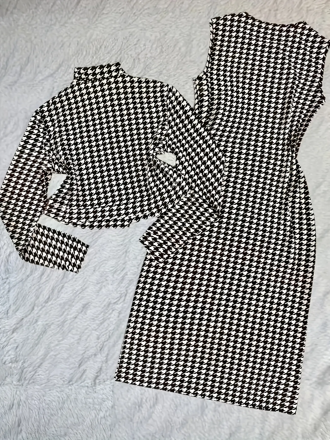 Women’s Houndstooth Dress and Button Cardigan Set gallery view