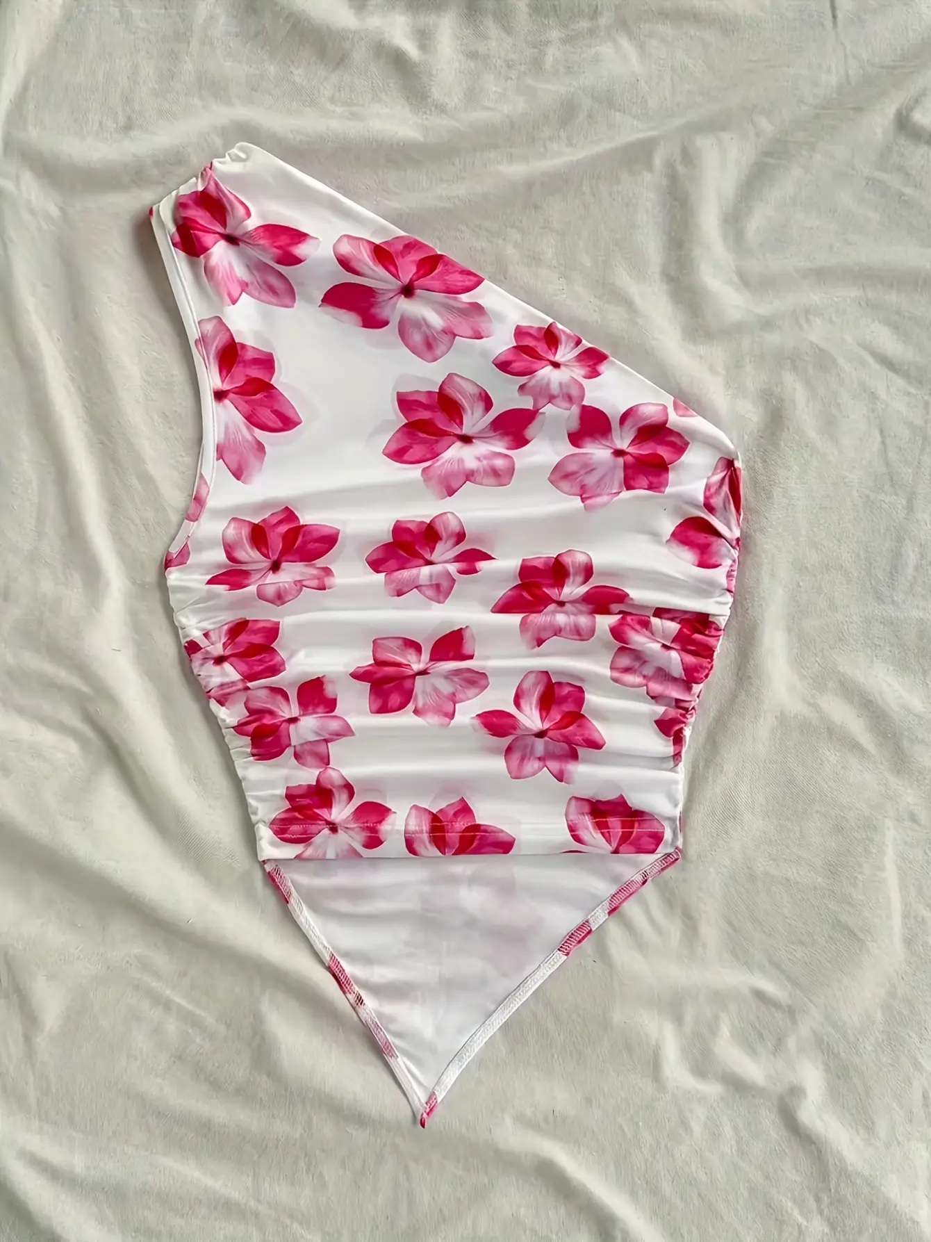 Women’s Fuchsia Floral One-Shoulder Asymmetric Top gallery view