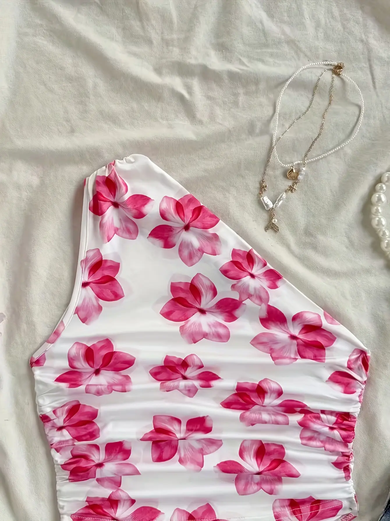 Women’s Fuchsia Floral One-Shoulder Asymmetric Top gallery view