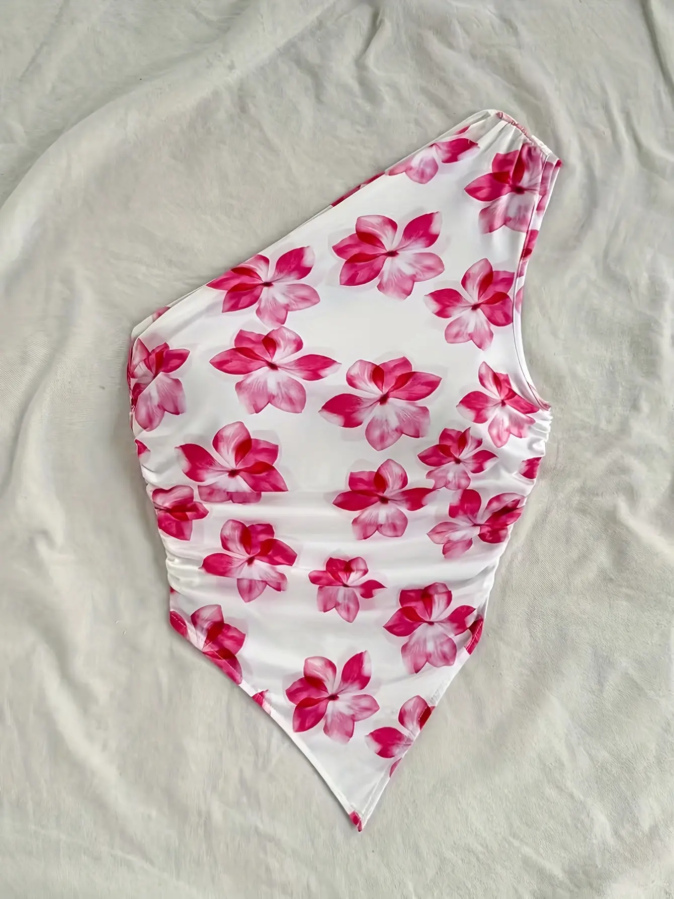 Women’s Fuchsia Floral One-Shoulder Asymmetric Top gallery view