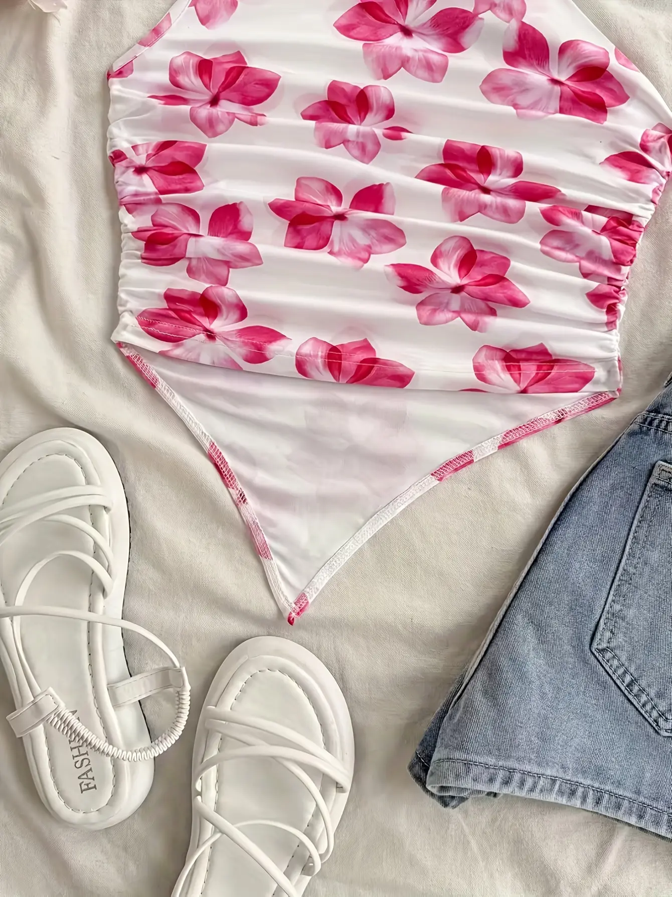 Women’s Fuchsia Floral One-Shoulder Asymmetric Top gallery view