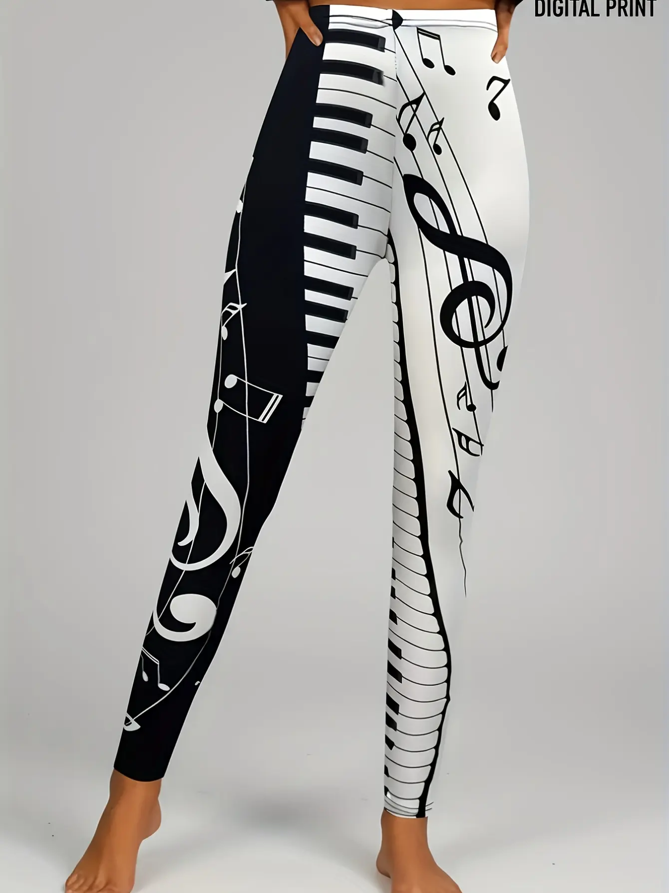 Women’s Music Note Print High-Waist Stretch Leggings gallery view