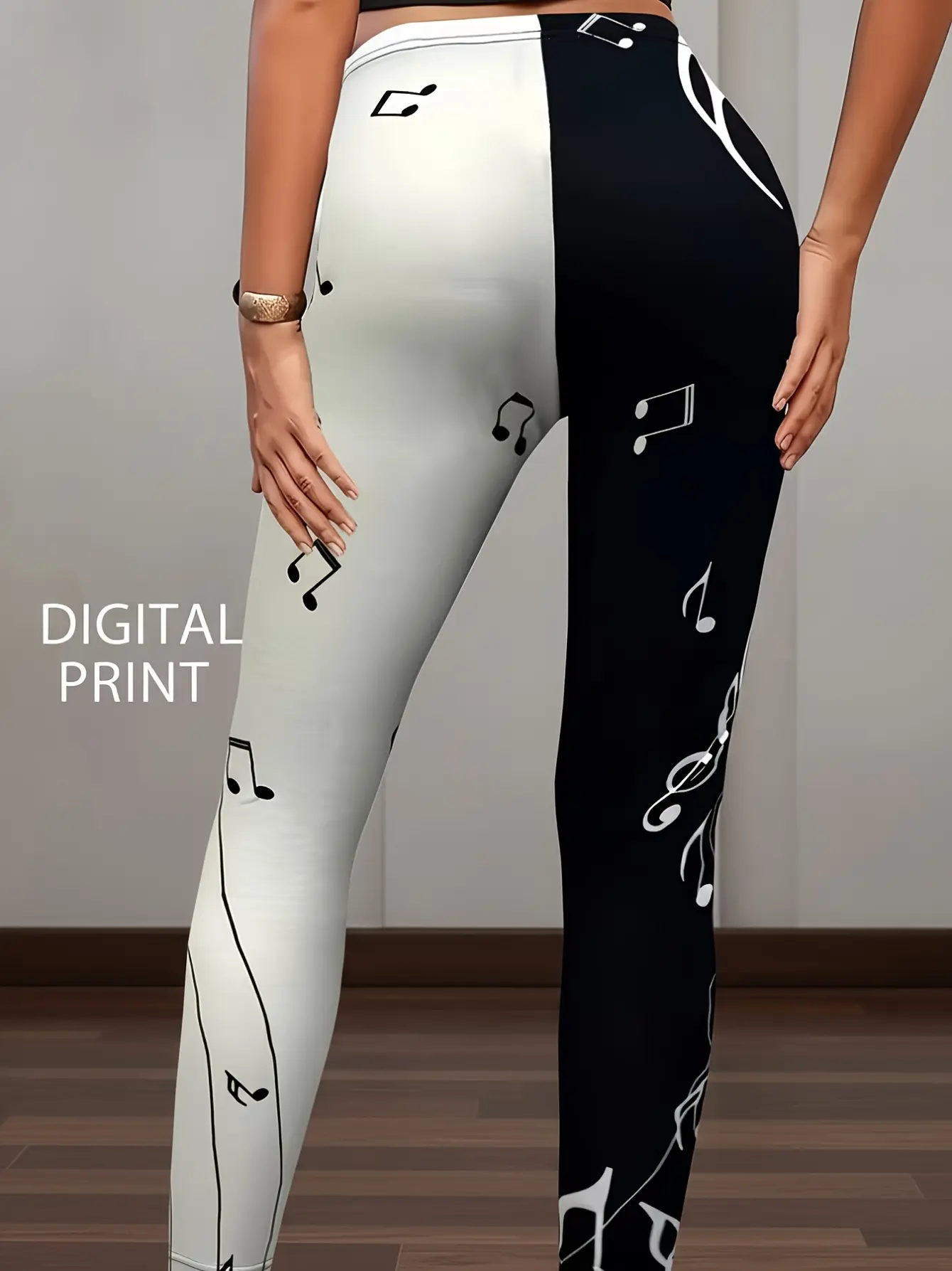 Women’s Music Note Print High-Waist Stretch Leggings gallery view