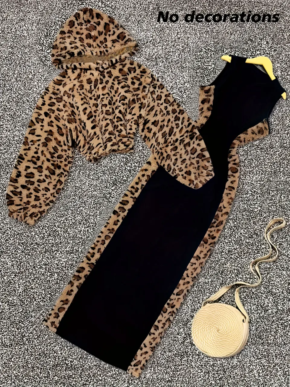 Women's Leopard-Trim Hooded Jacket and Maxi Dress Set