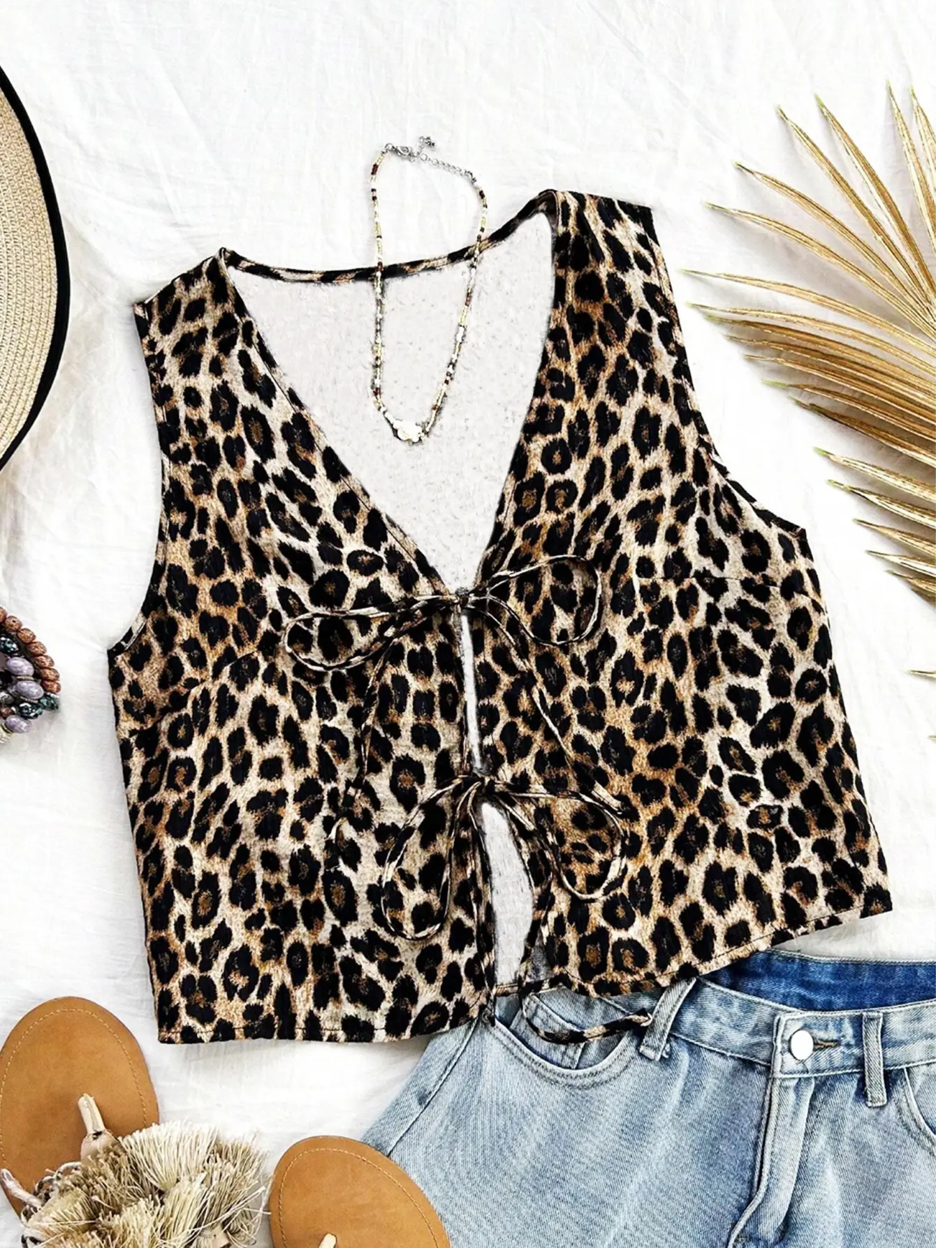 Women’s Leopard Print Tie-Front Vest Top gallery view