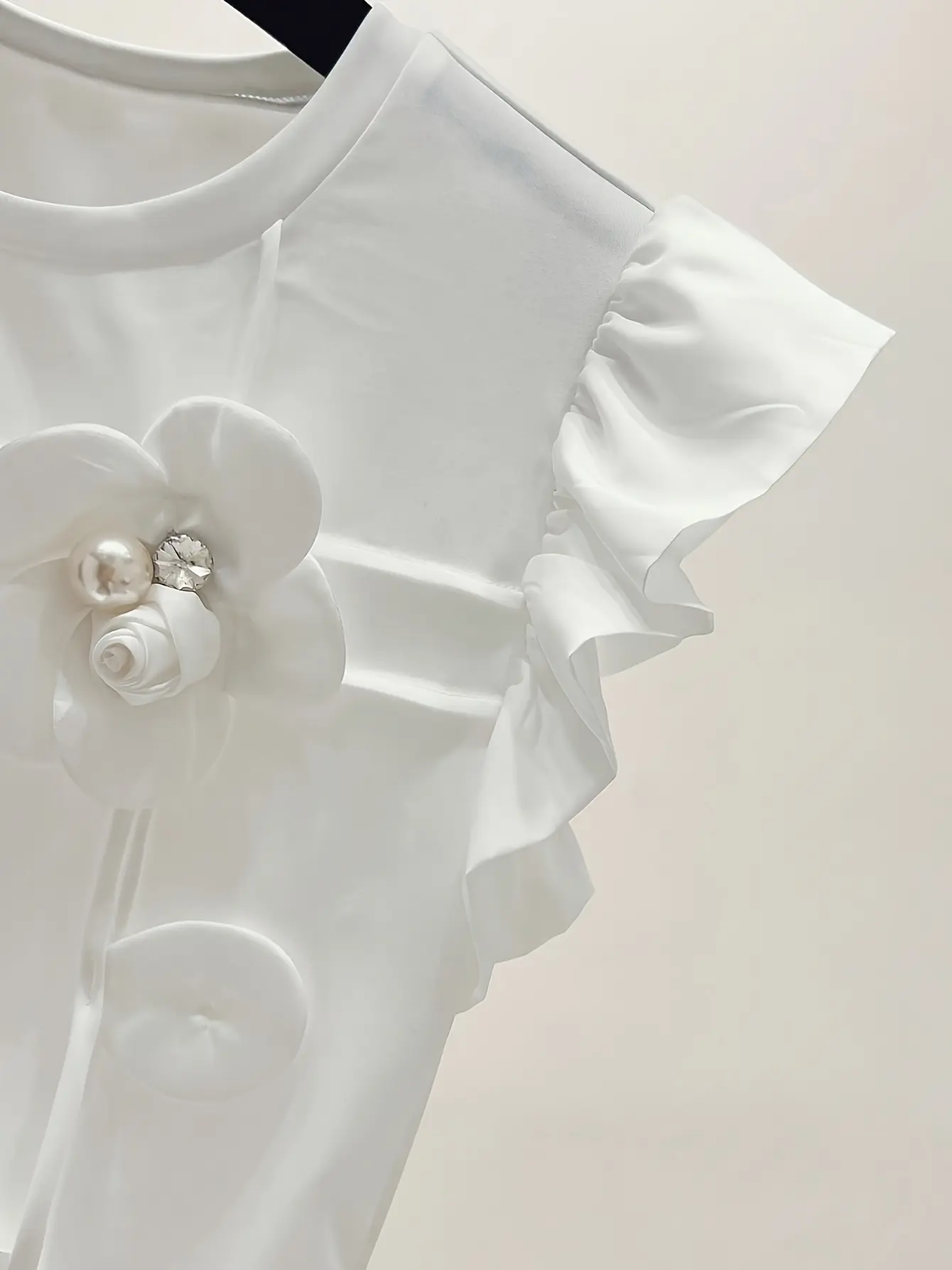 Women’s 3D Floral Appliqué Petal Sleeve Top gallery view
