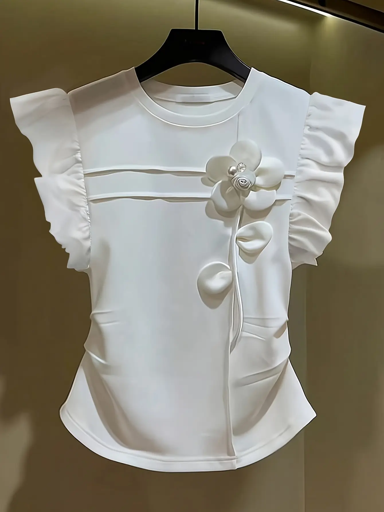 Women’s 3D Floral Appliqué Petal Sleeve Top gallery view
