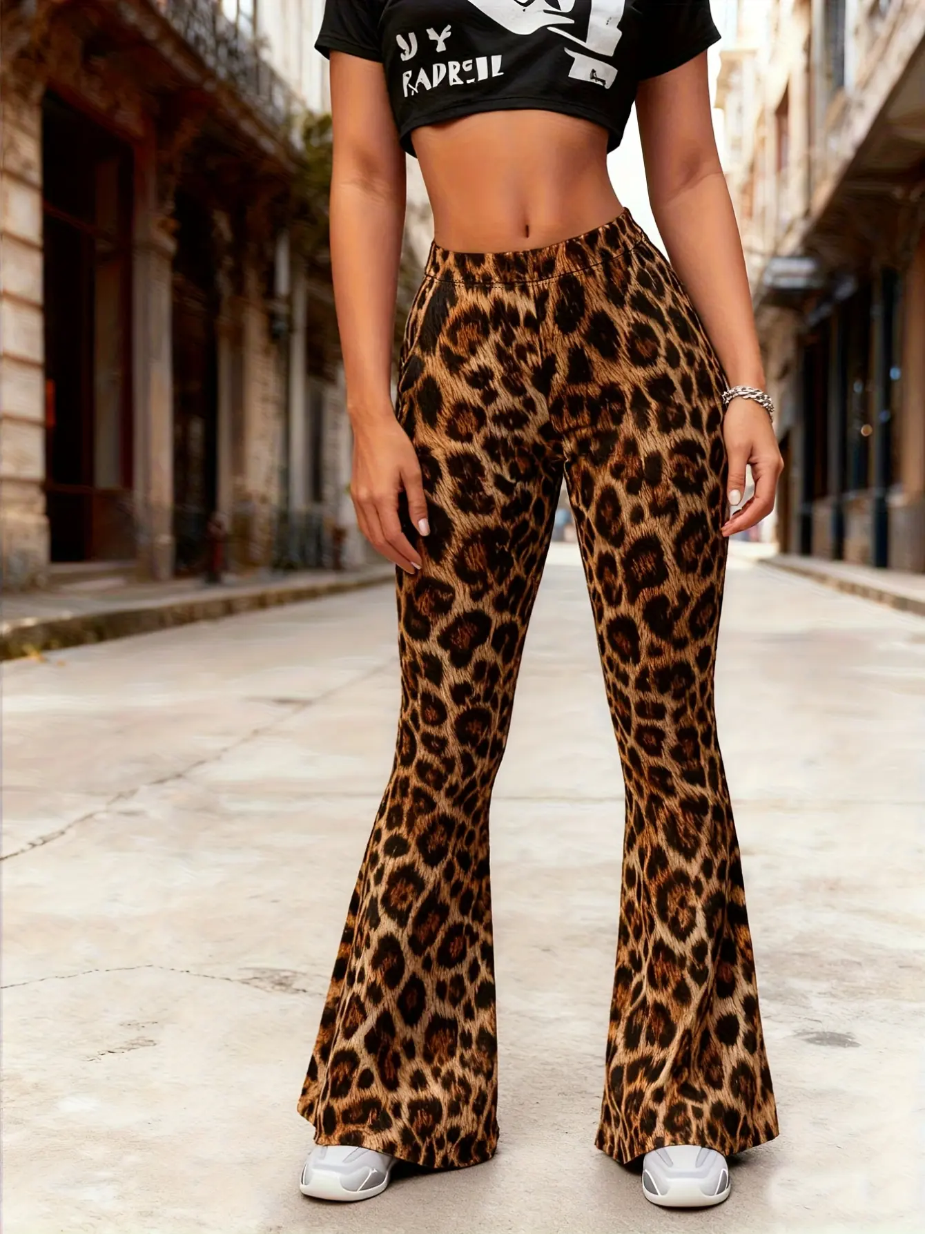 Women's Leopard Print Stretch Flare Pants