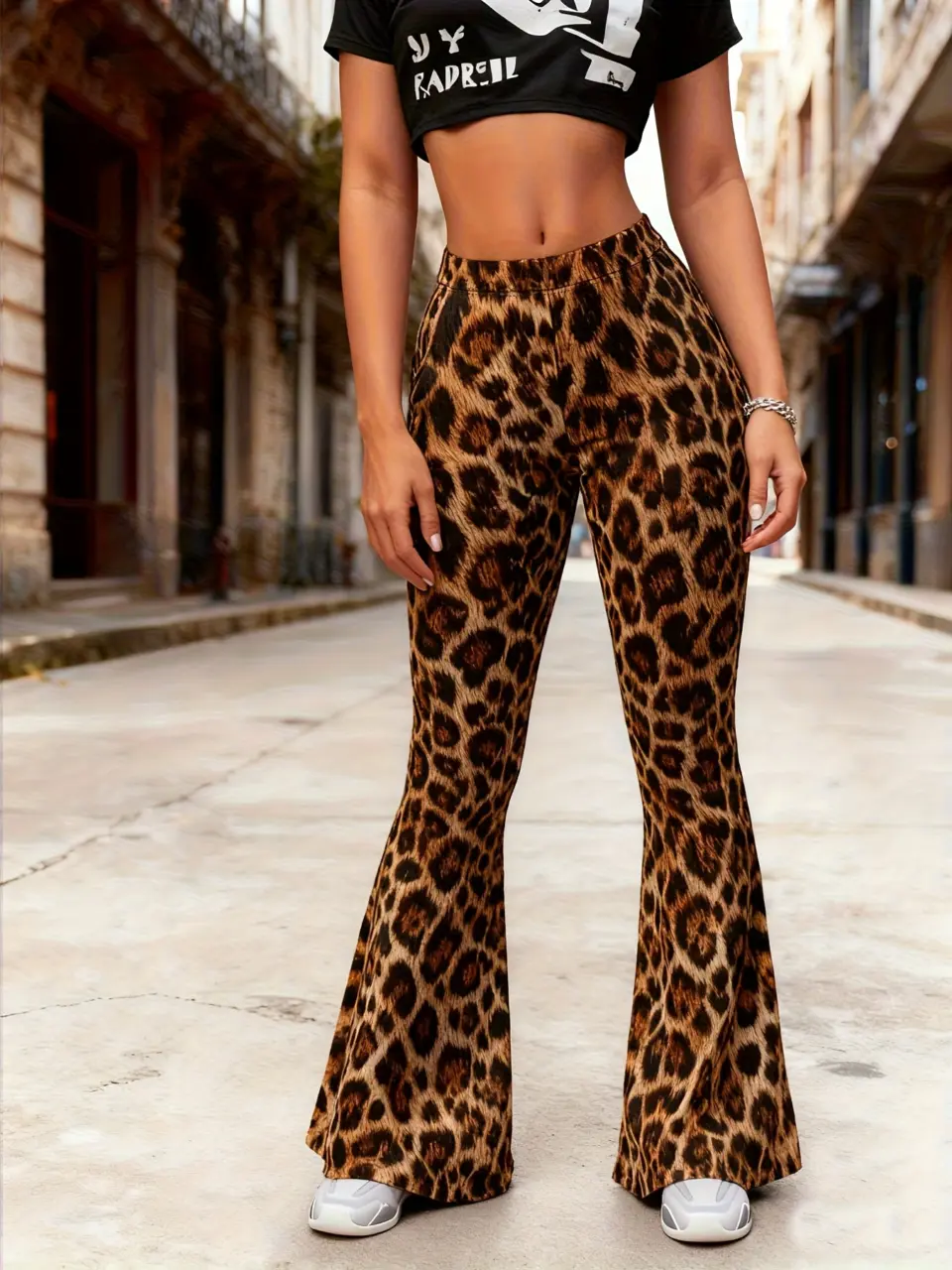 Women's Leopard Print Stretch Flare Pants