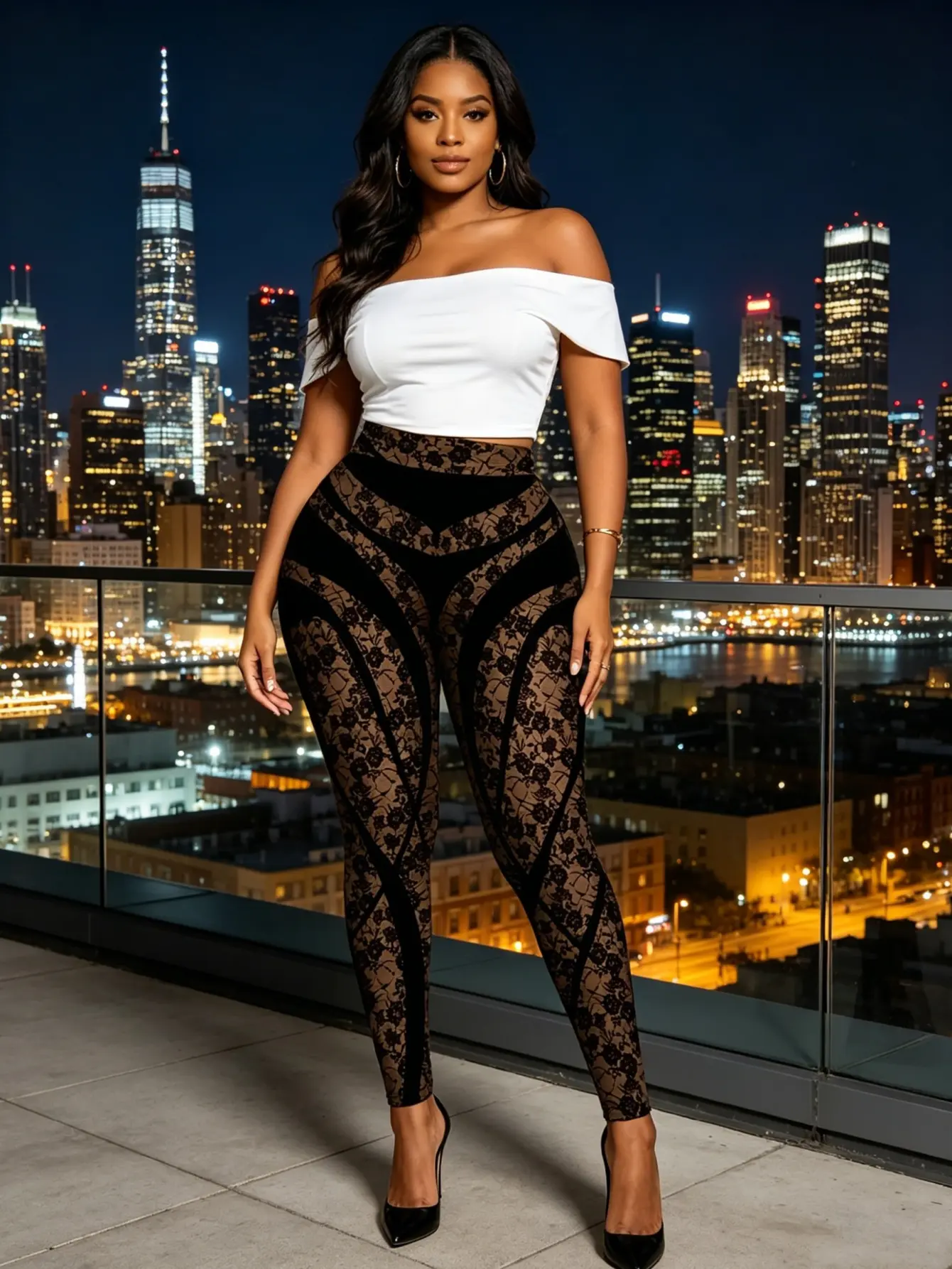 Women’s Lace Print High-Rise Workout Leggings gallery view