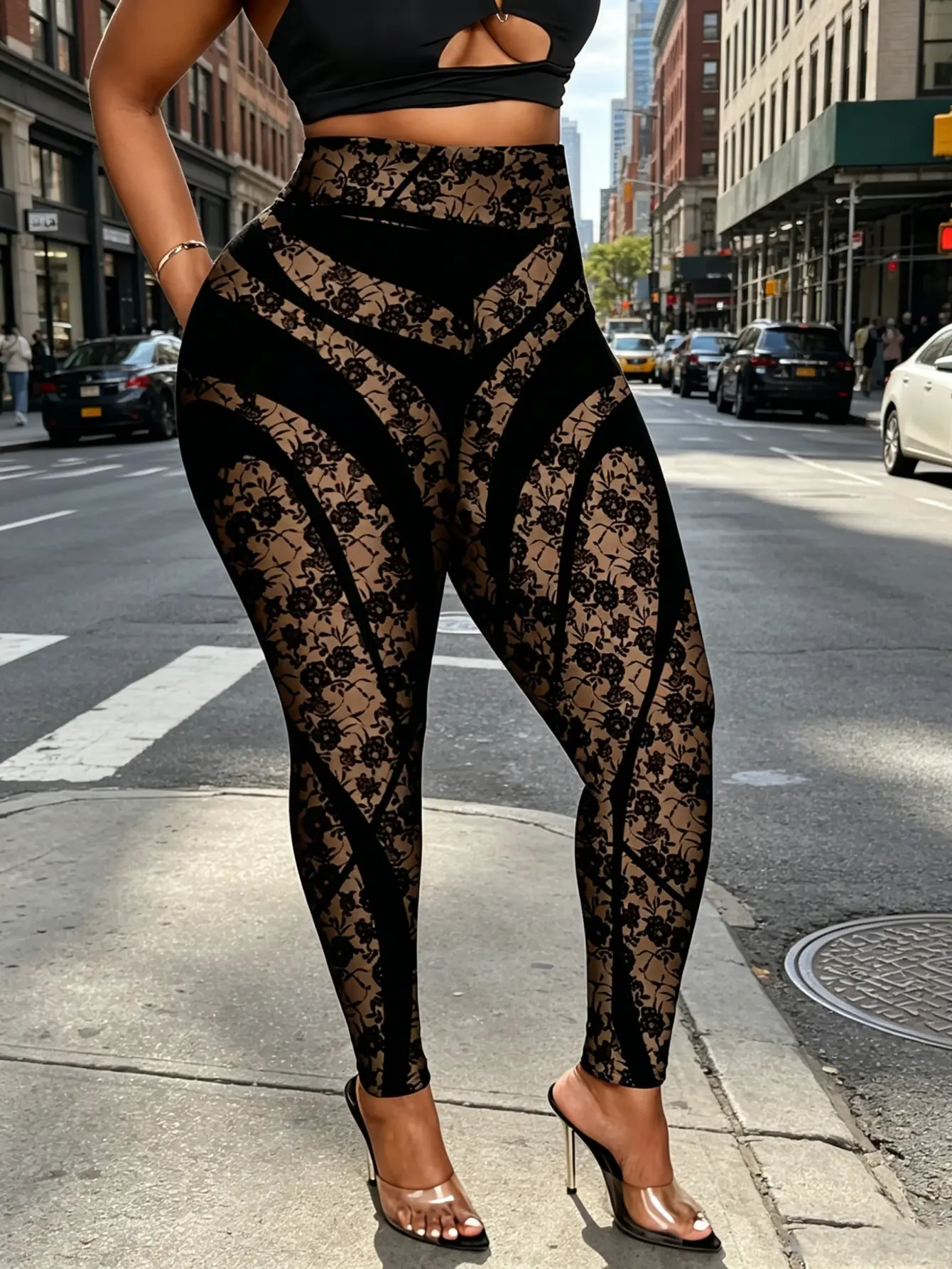 Women’s Lace Print High-Rise Workout Leggings gallery view