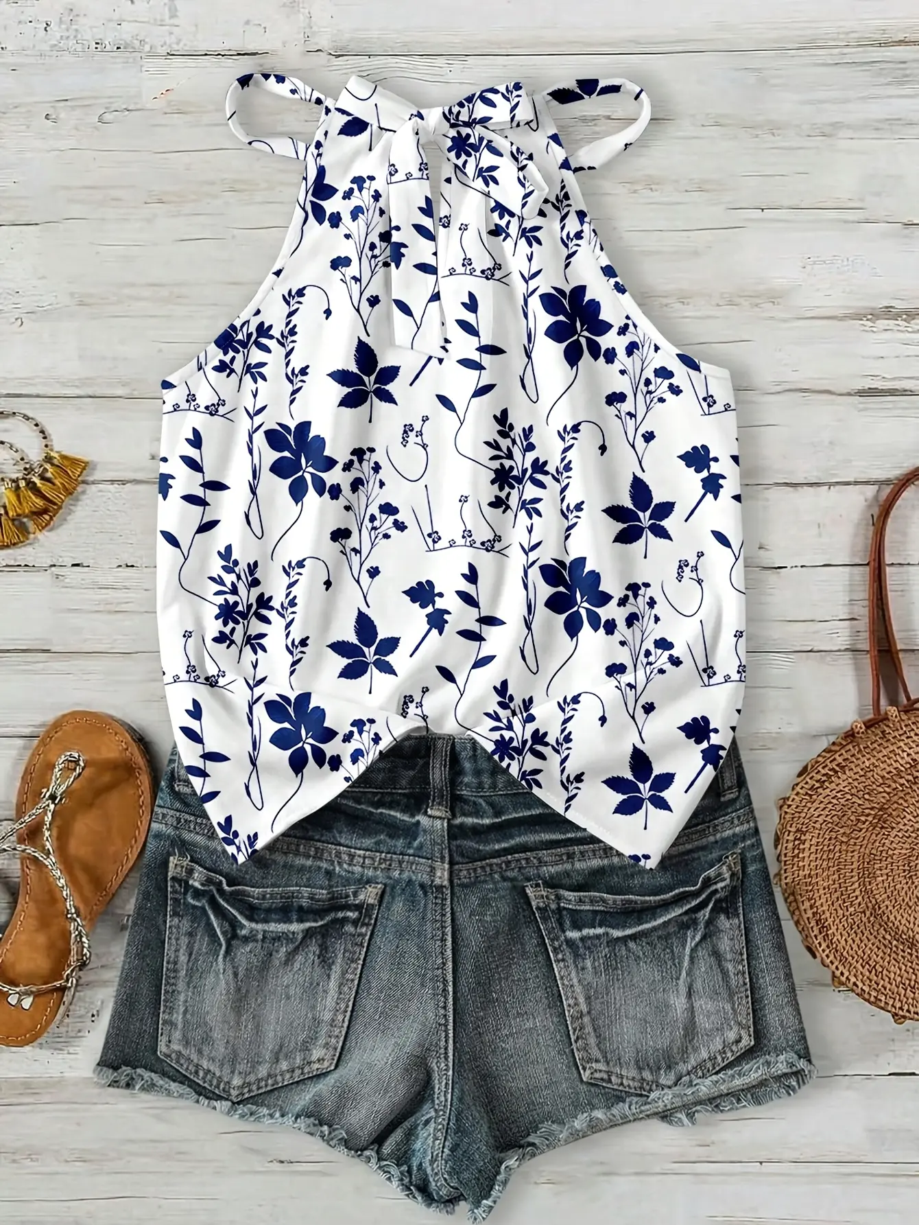 Women’s Printed Halter Neck Crop Top gallery view