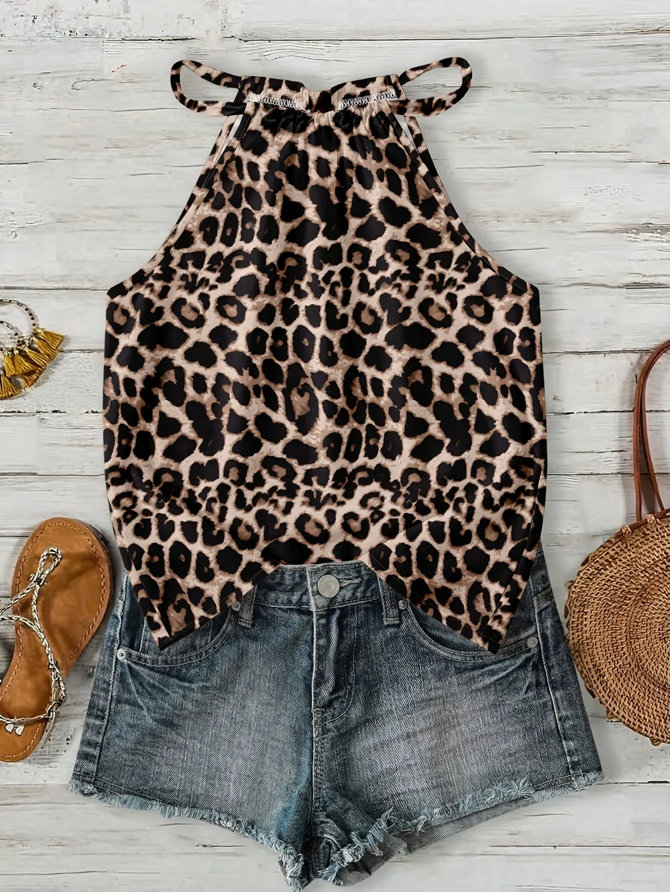 Women’s Printed Halter Neck Crop Top gallery view