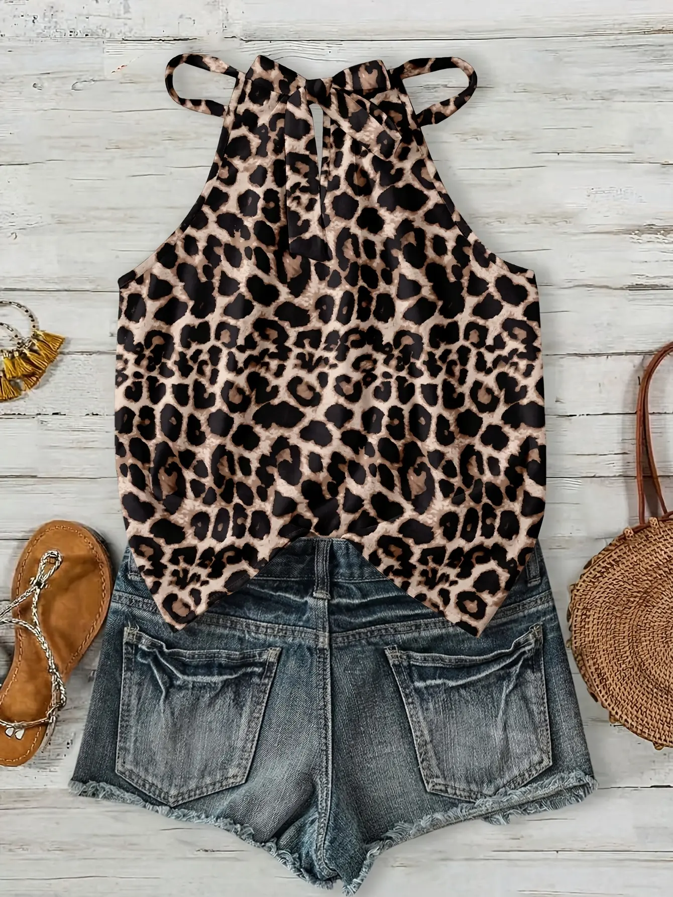 Women’s Printed Halter Neck Crop Top gallery view