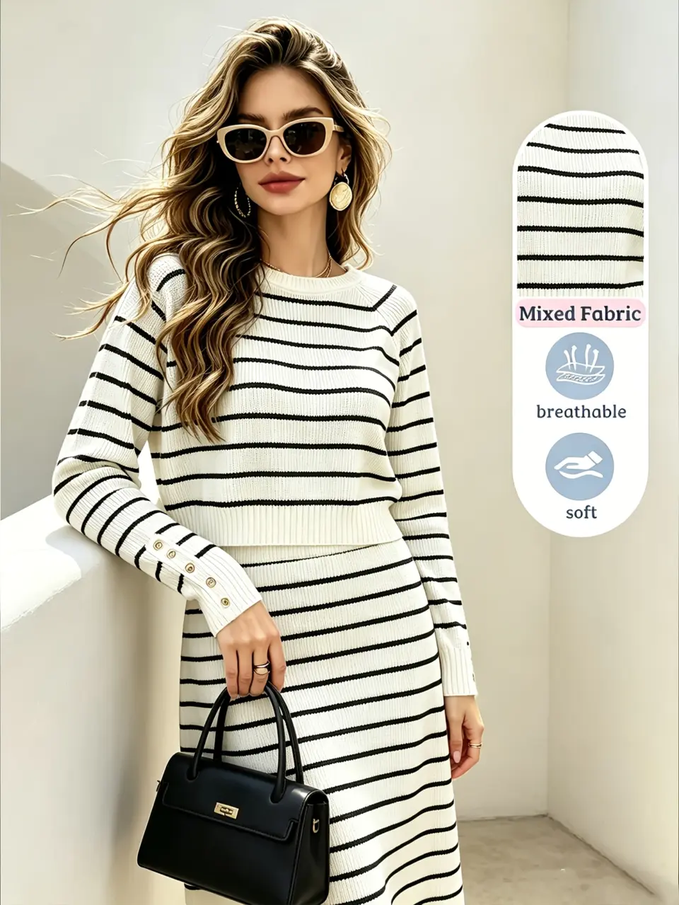 Women's Striped Knit Top and Maxi Skirt Two-Piece Set